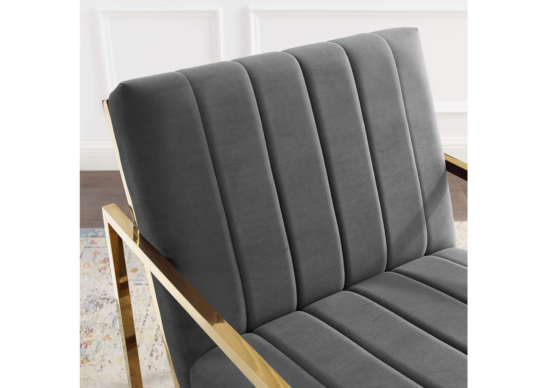 Charcoal Inspire Channel Tufted Performance Velvet Arm Chair,Modway