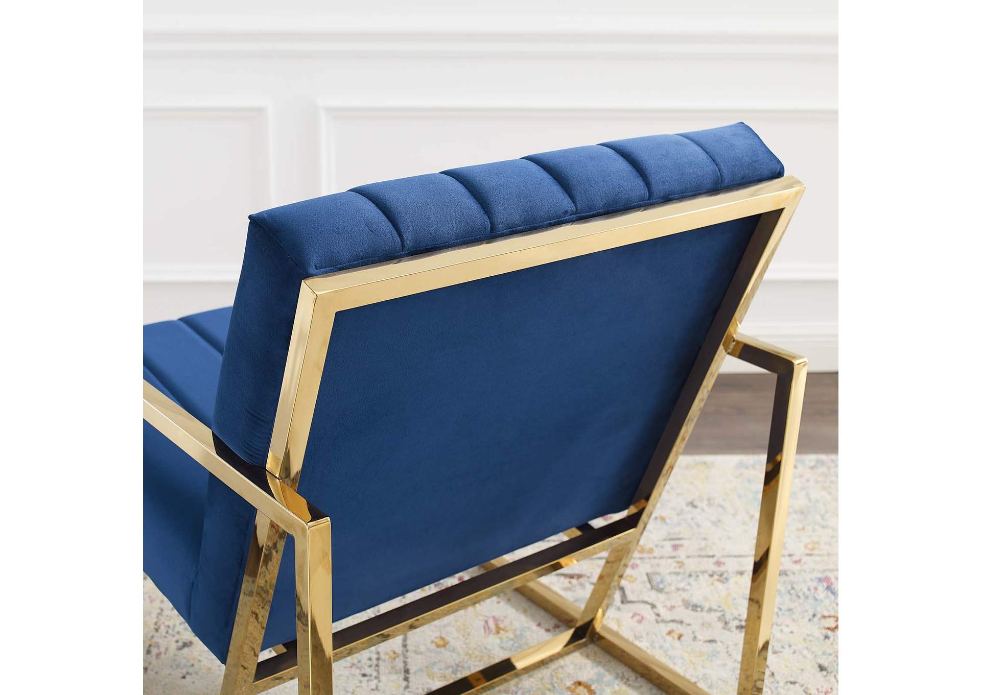 Navy Inspire Channel Tufted Performance Velvet Arm Chair,Modway