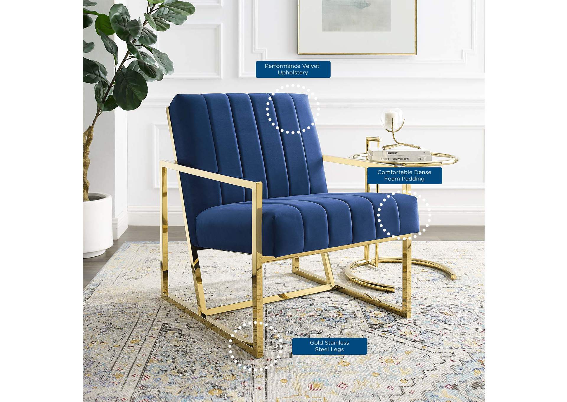 Navy Inspire Channel Tufted Performance Velvet Arm Chair,Modway