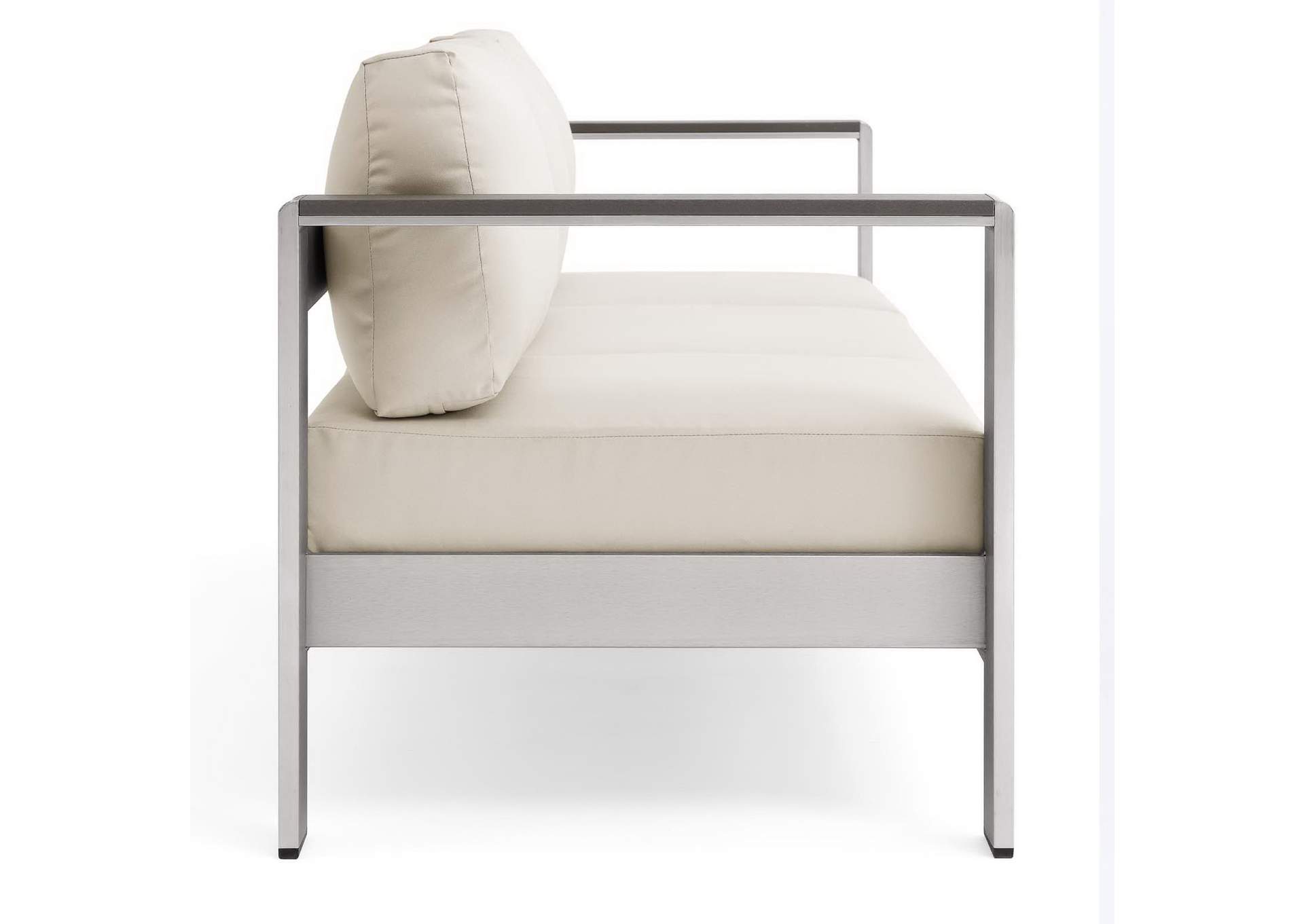 Silver Beige Shore Outdoor Patio Aluminum Sofa,Modway