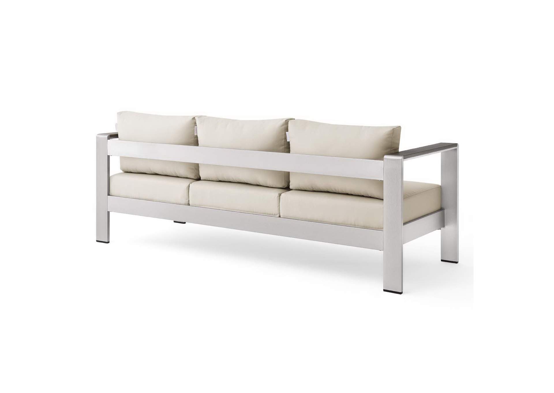 Silver Beige Shore Outdoor Patio Aluminum Sofa,Modway