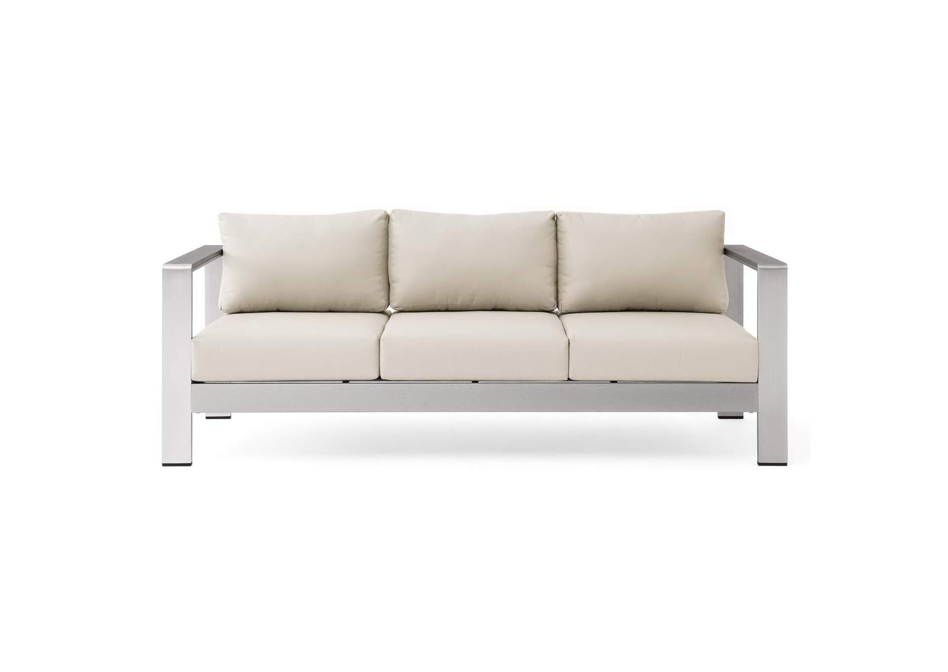 Silver Beige Shore Outdoor Patio Aluminum Sofa,Modway