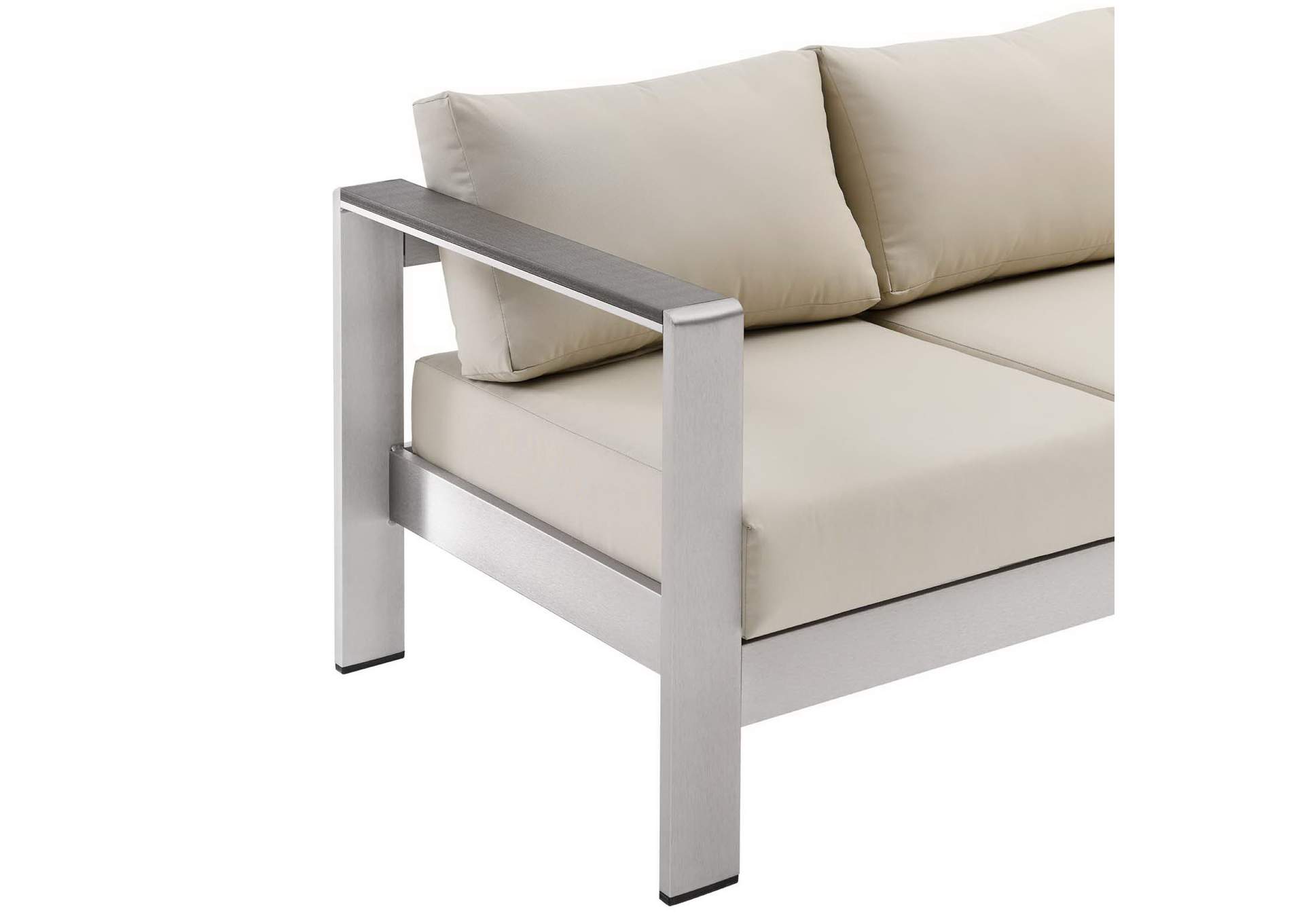 Silver Beige Shore Outdoor Patio Aluminum Sofa,Modway