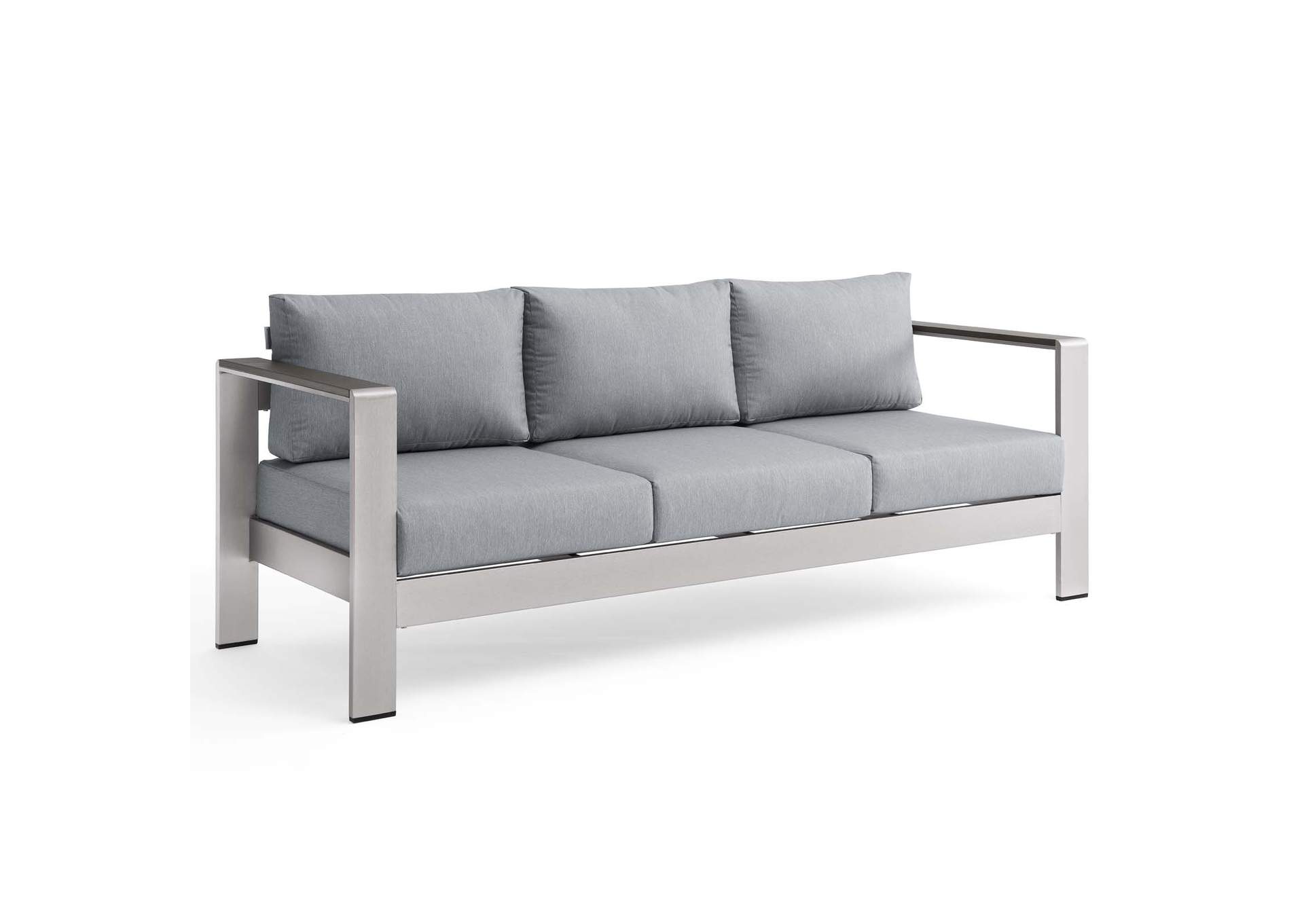 Silver Gray Shore Outdoor Patio Aluminum Sofa,Modway