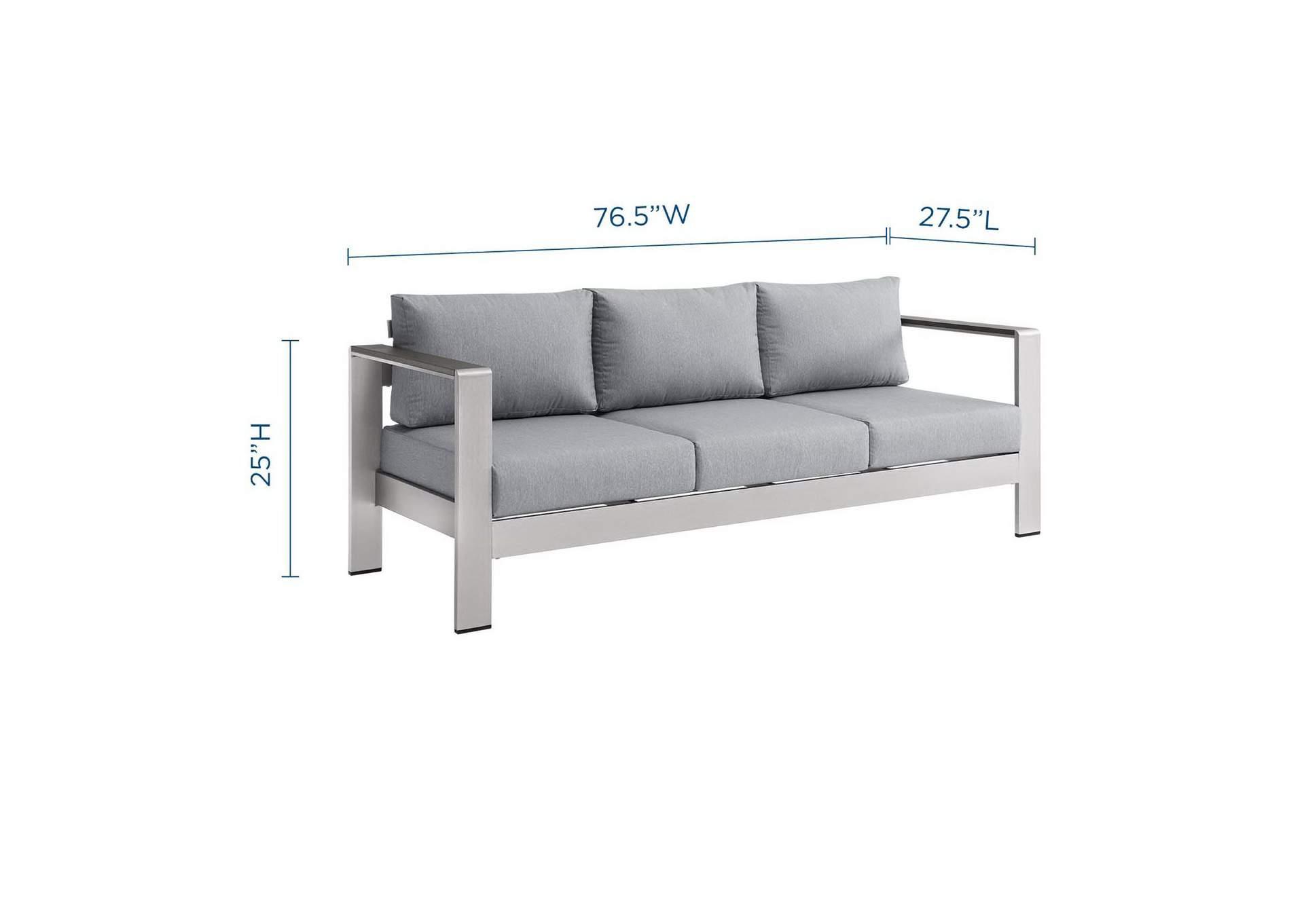 Silver Gray Shore Outdoor Patio Aluminum Sofa,Modway
