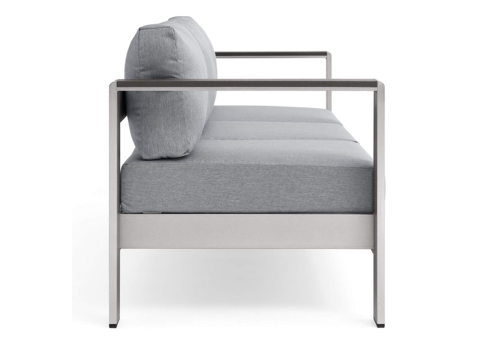 Silver Gray Shore Outdoor Patio Aluminum Sofa,Modway