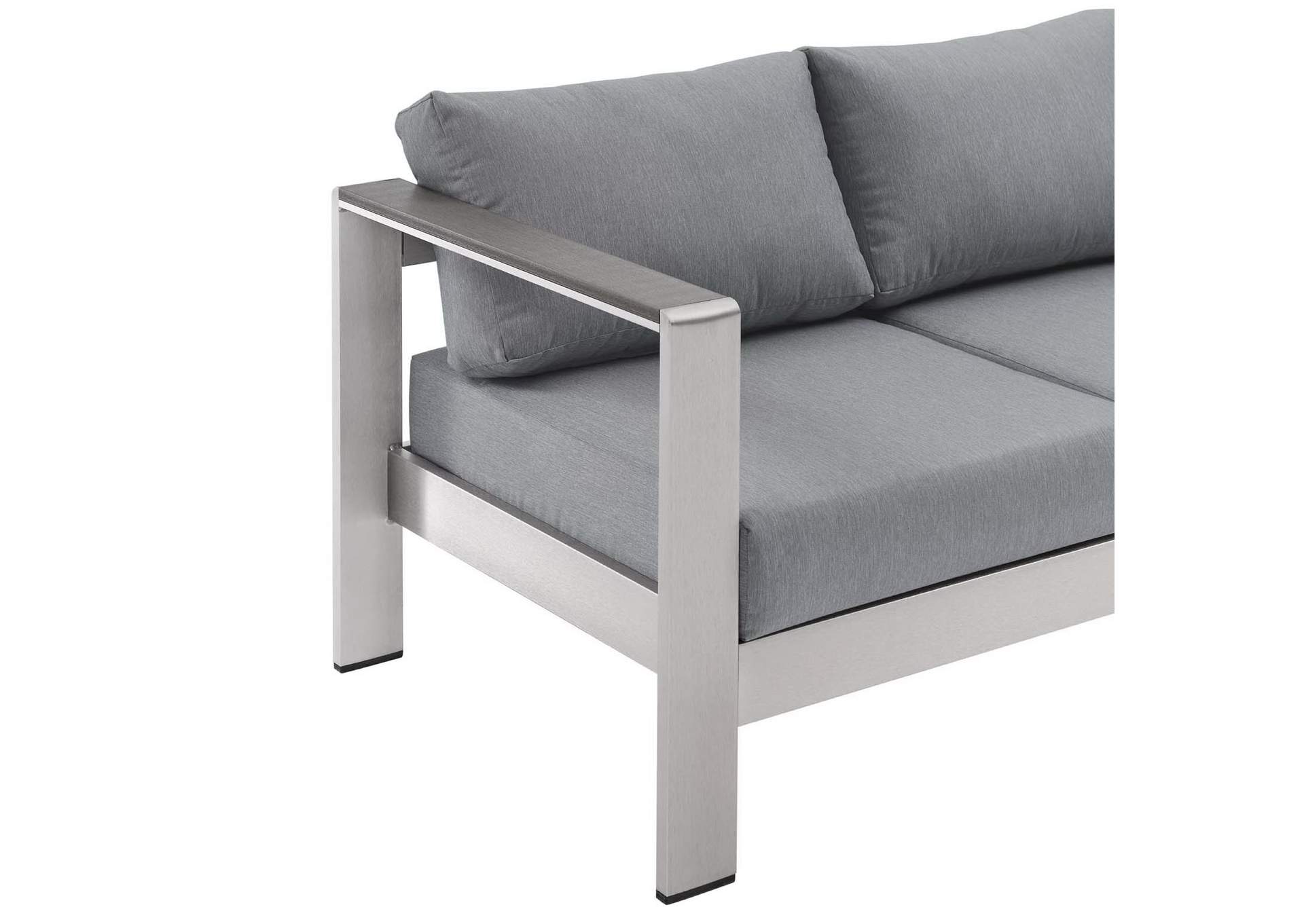 Silver Gray Shore Outdoor Patio Aluminum Sofa,Modway