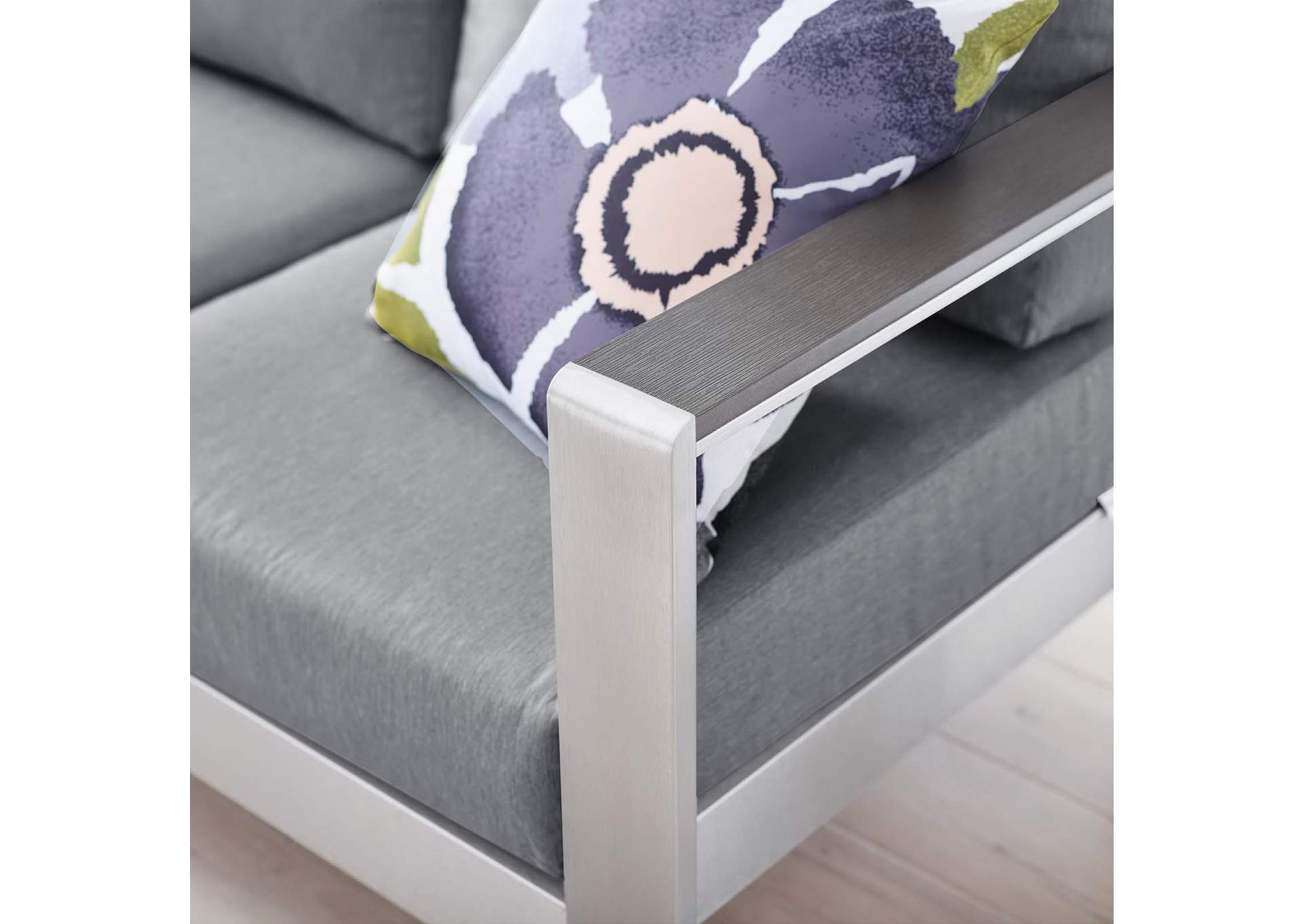Silver Gray Shore Outdoor Patio Aluminum Sofa,Modway