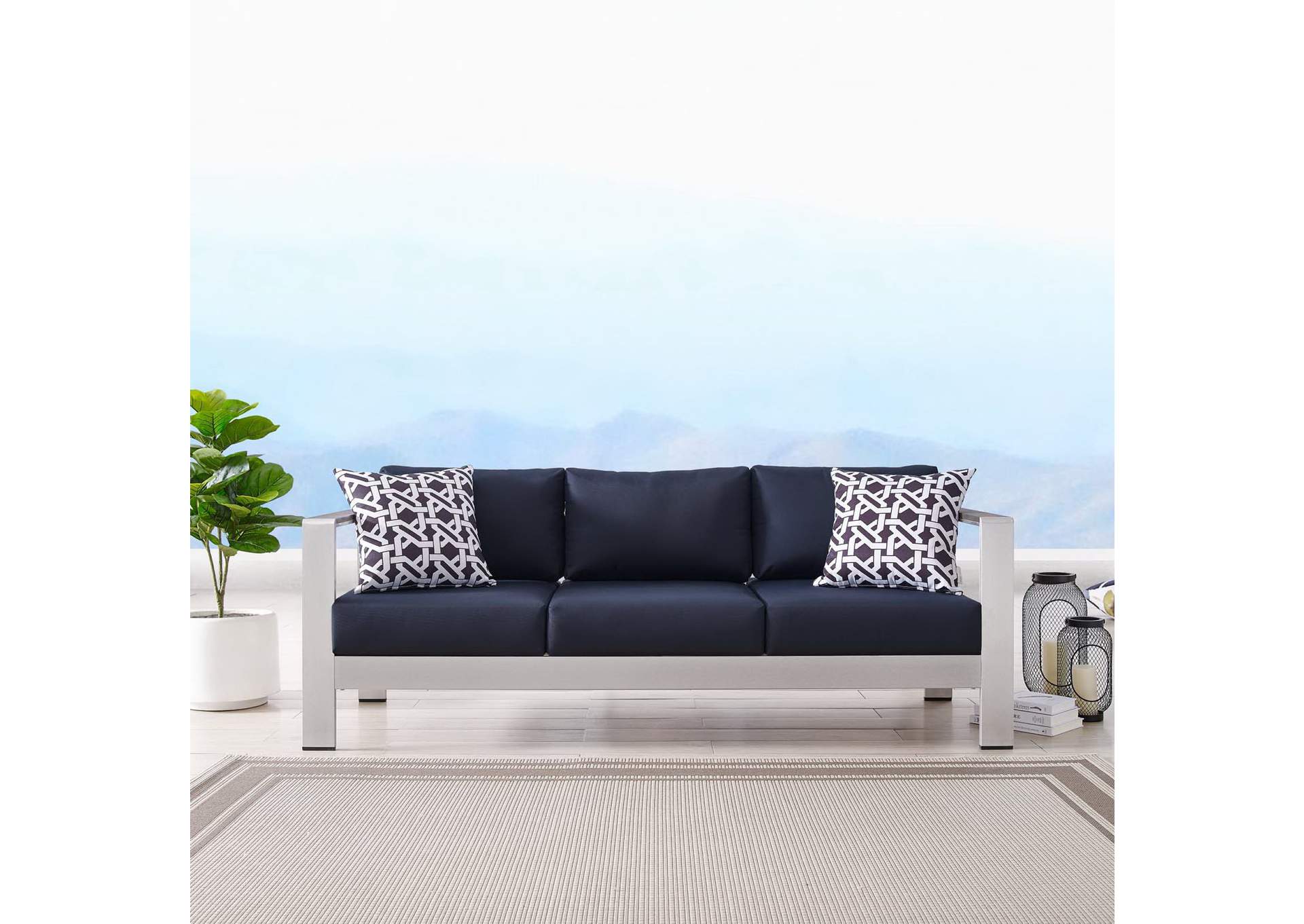 Silver Navy Shore Outdoor Patio Aluminum Sofa,Modway