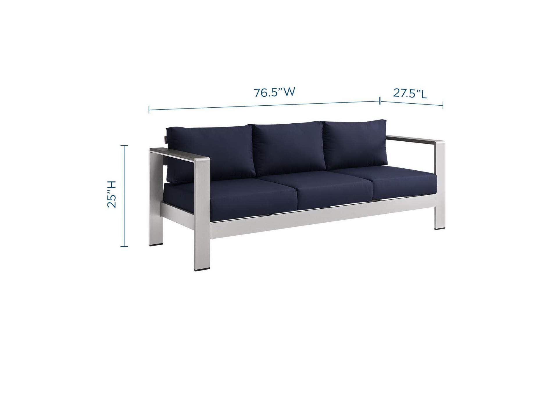 Silver Navy Shore Outdoor Patio Aluminum Sofa,Modway