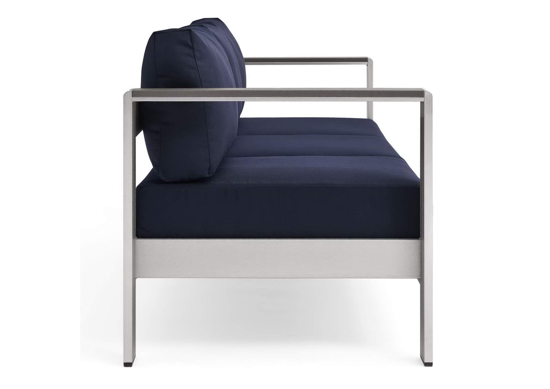 Silver Navy Shore Outdoor Patio Aluminum Sofa,Modway
