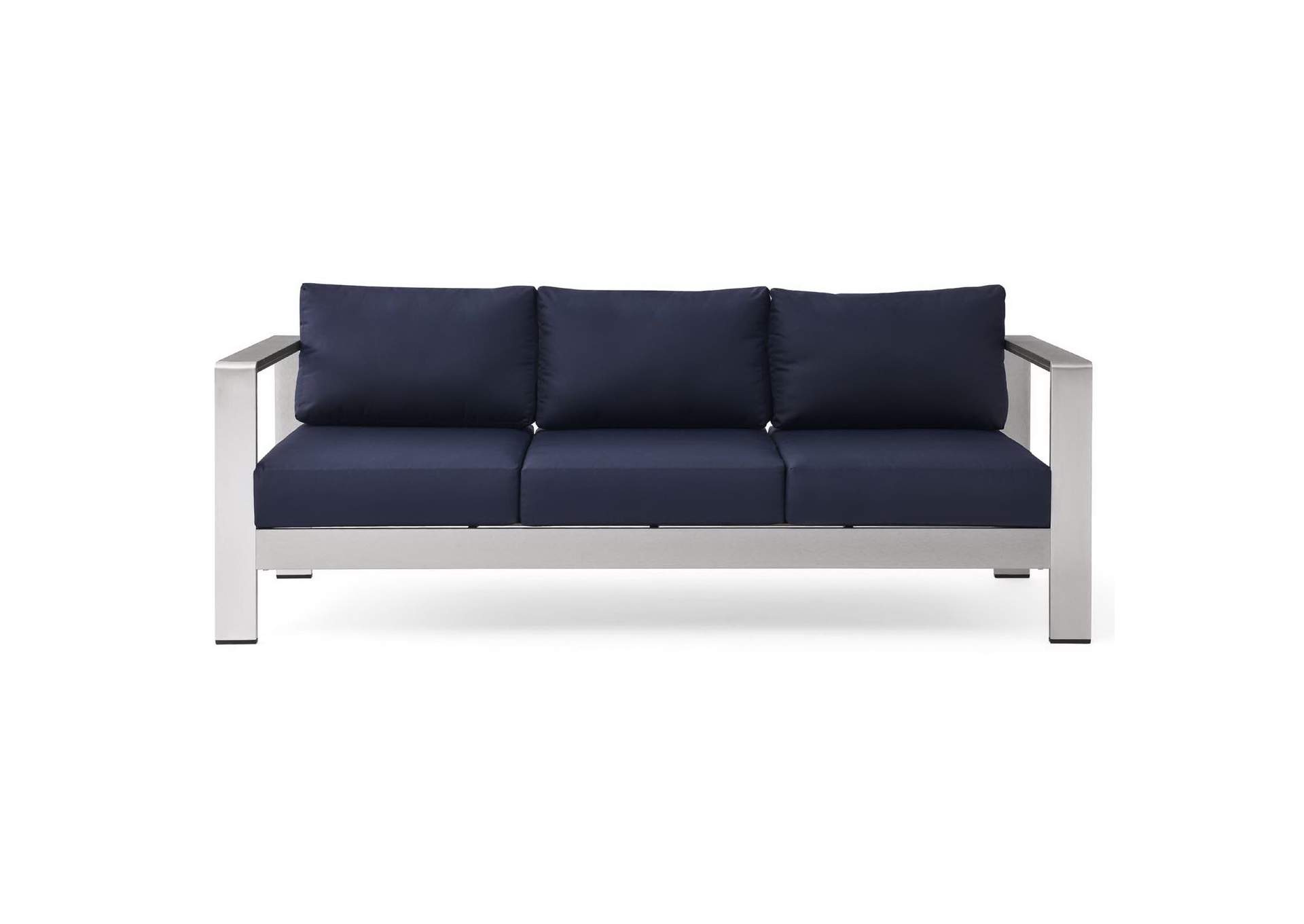 Silver Navy Shore Outdoor Patio Aluminum Sofa,Modway