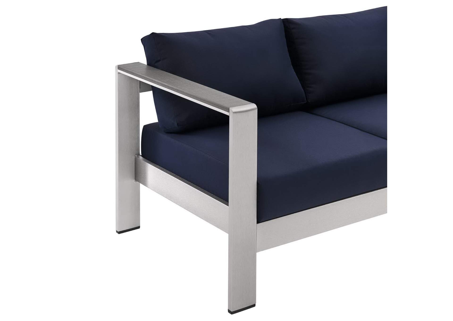 Silver Navy Shore Outdoor Patio Aluminum Sofa,Modway