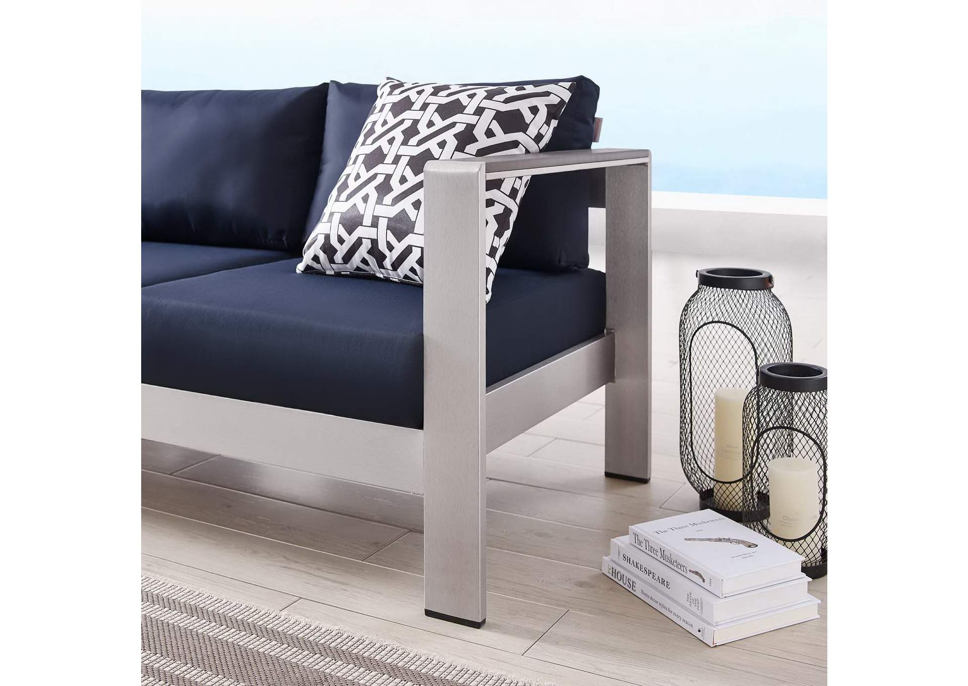 Silver Navy Shore Outdoor Patio Aluminum Sofa,Modway