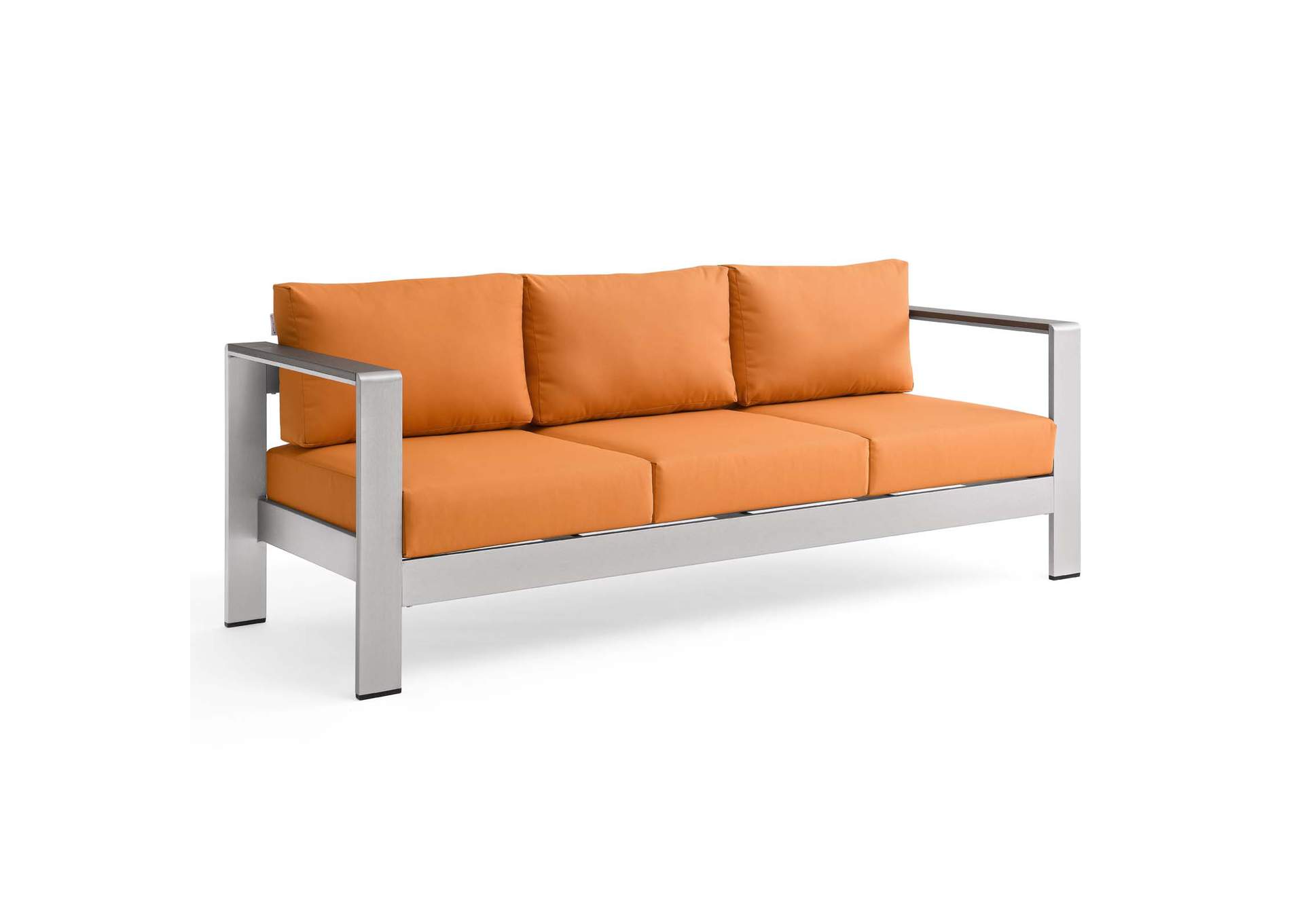 Silver Orange Shore Outdoor Patio Aluminum Sofa,Modway