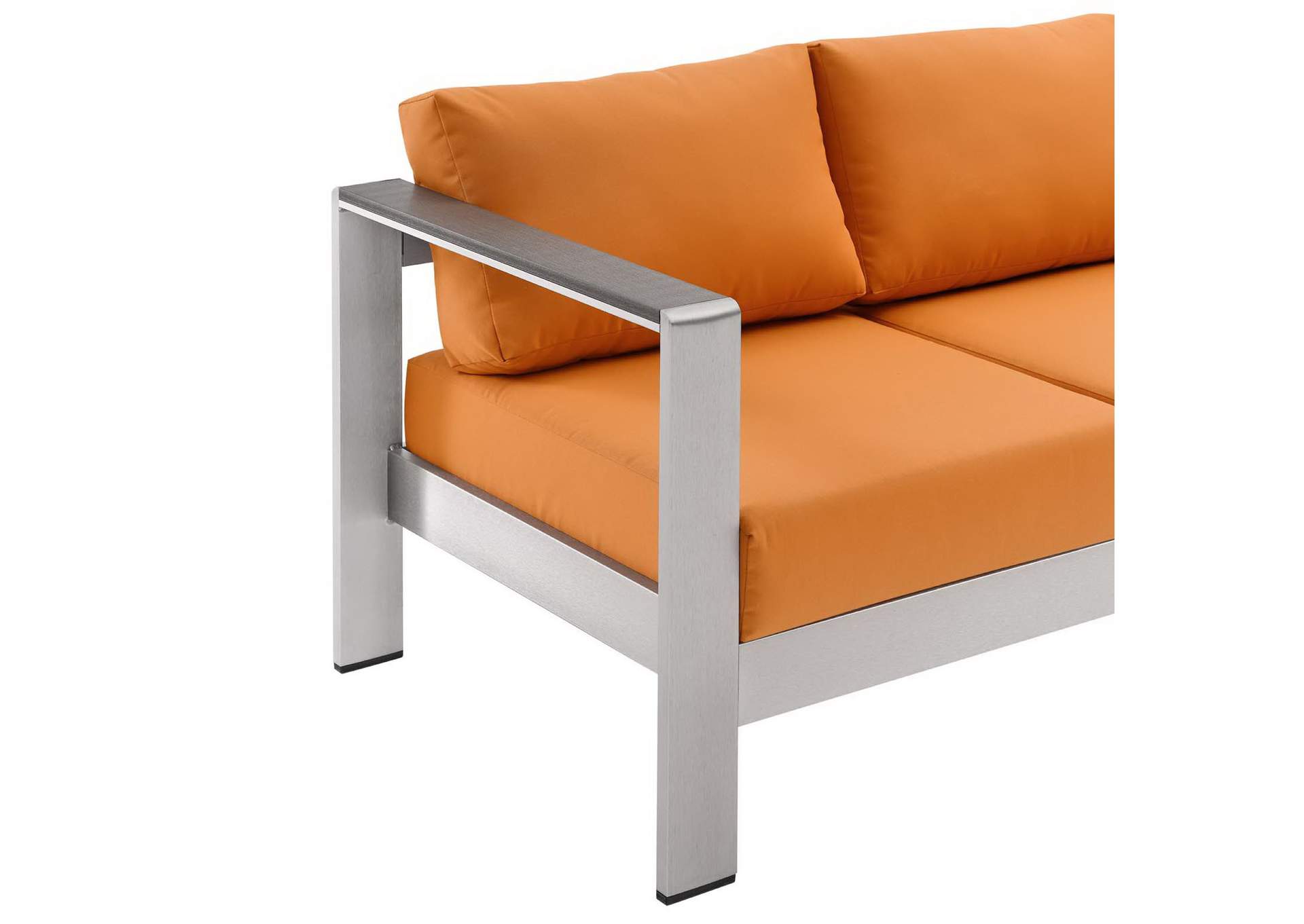 Silver Orange Shore Outdoor Patio Aluminum Sofa,Modway