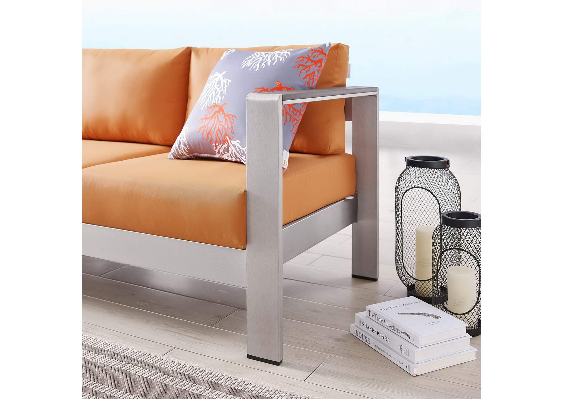 Silver Orange Shore Outdoor Patio Aluminum Sofa,Modway