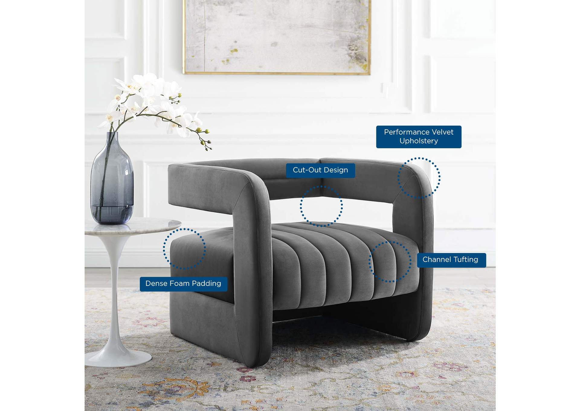 Charcoal Range Tufted Performance Velvet Accent Arm Chair,Modway