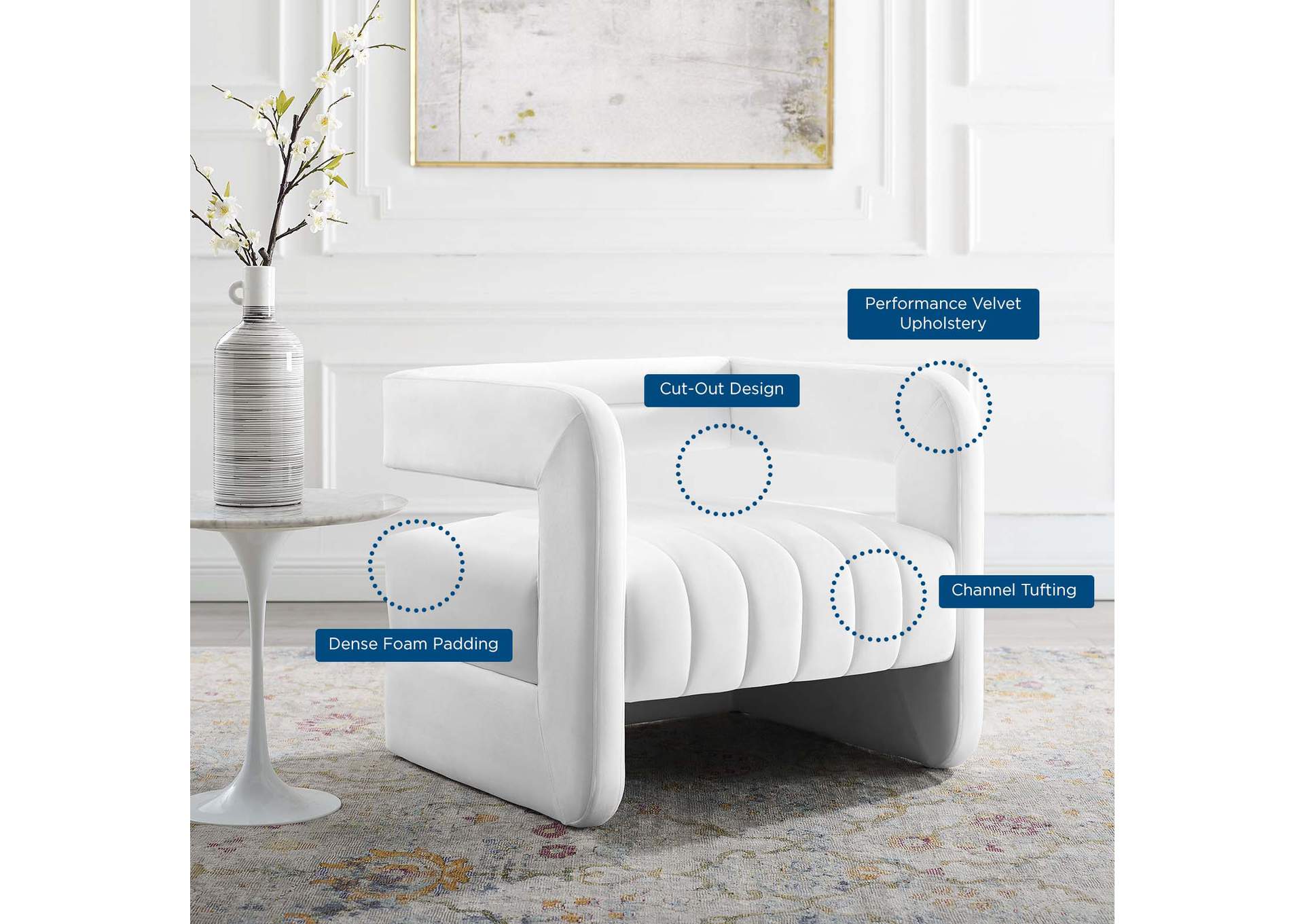White Range Tufted Performance Velvet Accent Arm Chair,Modway