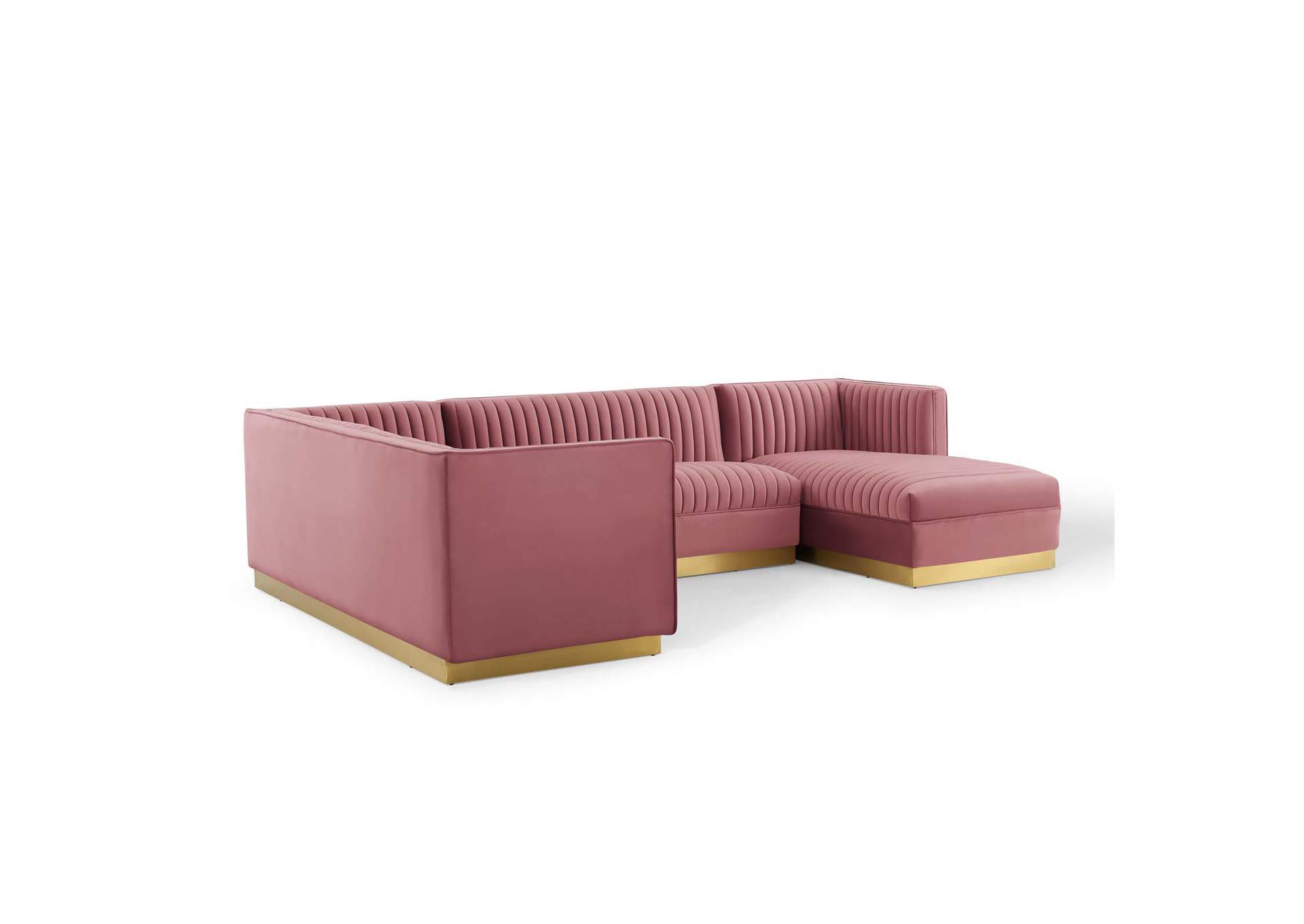 Dusty Rose Sanguine 3 Piece Performance Velvet Sectional Sofa Set,Modway