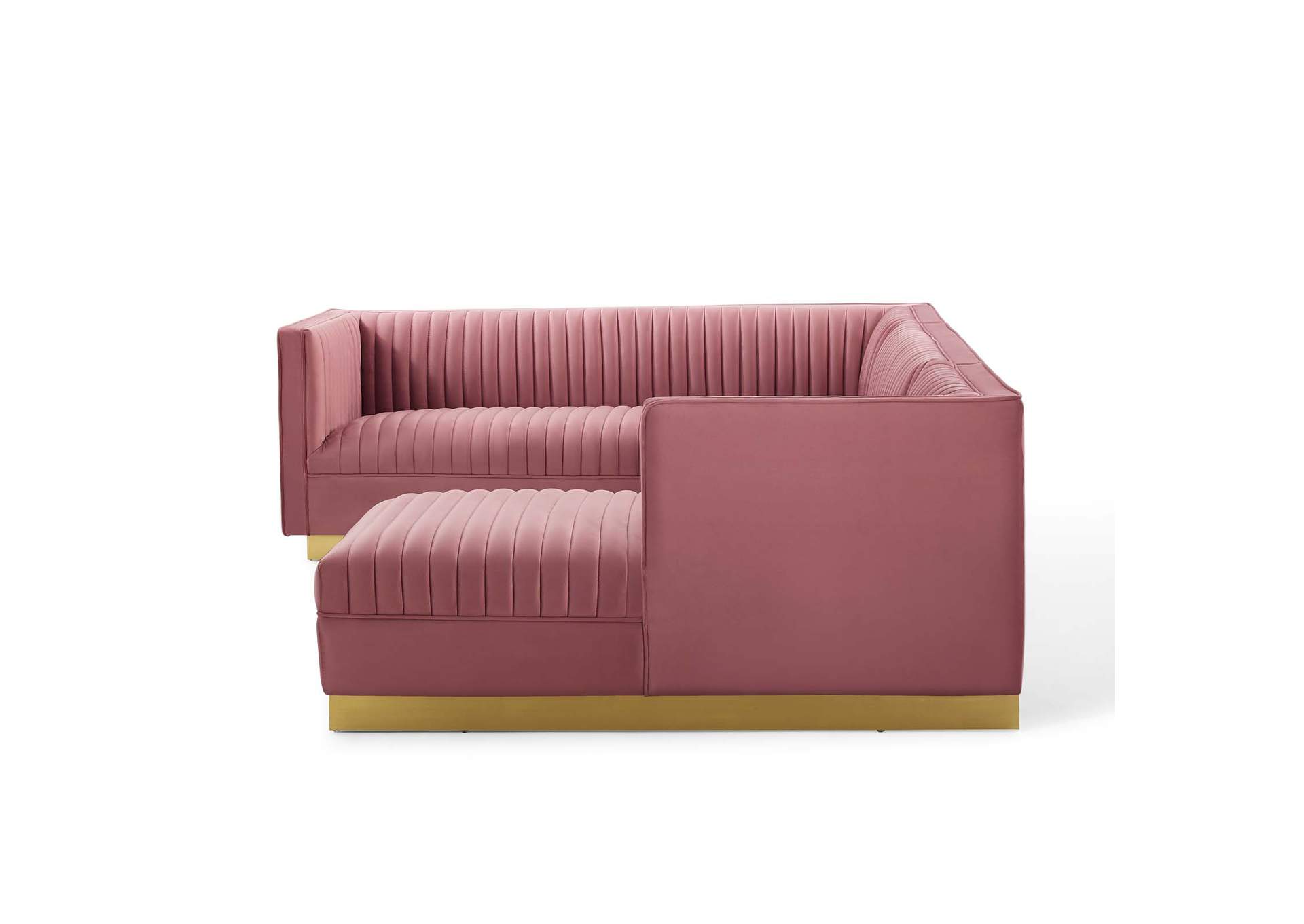 Dusty Rose Sanguine 3 Piece Performance Velvet Sectional Sofa Set,Modway