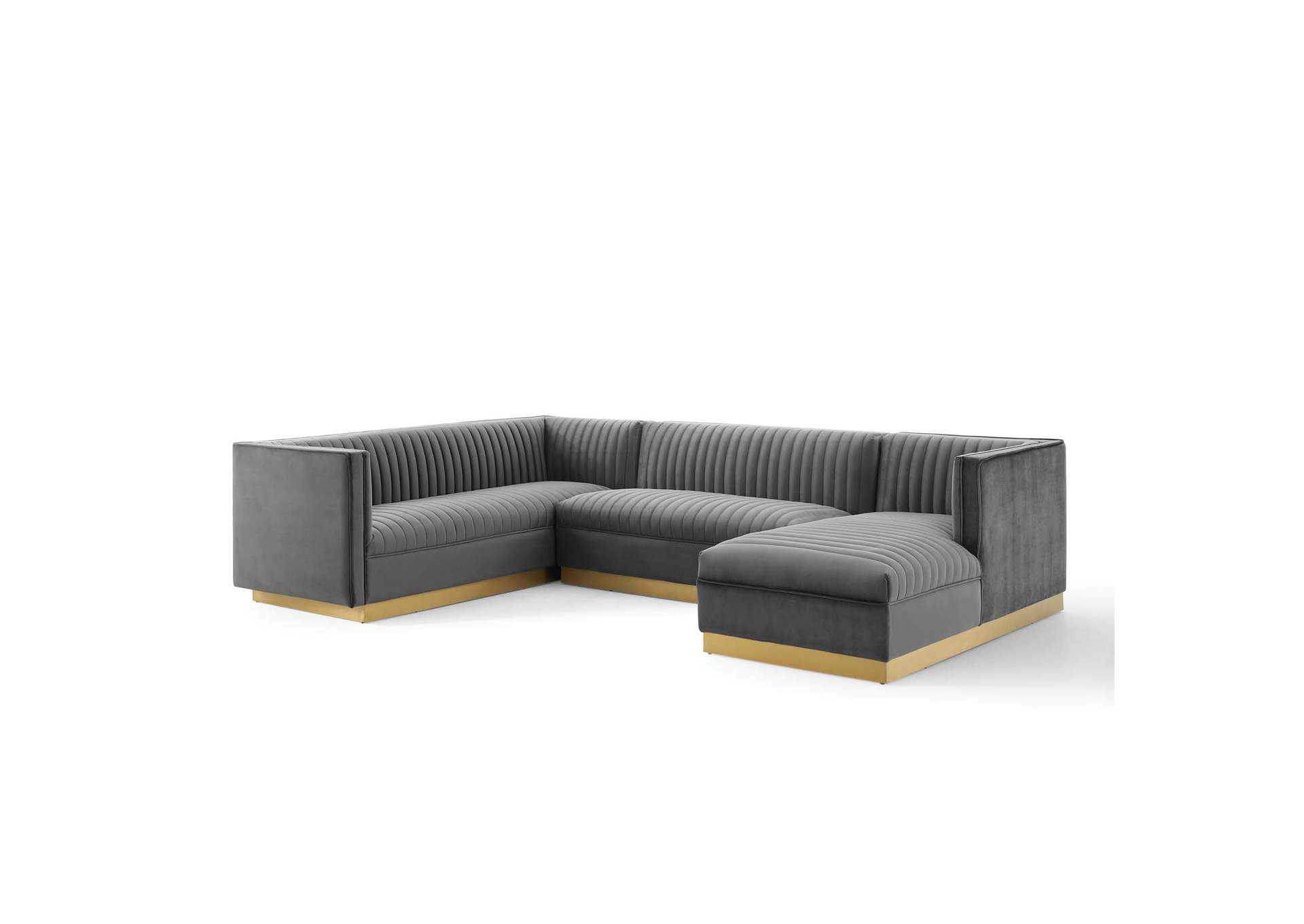 Gray Sanguine 3 Piece Performance Velvet Sectional Sofa Set,Modway