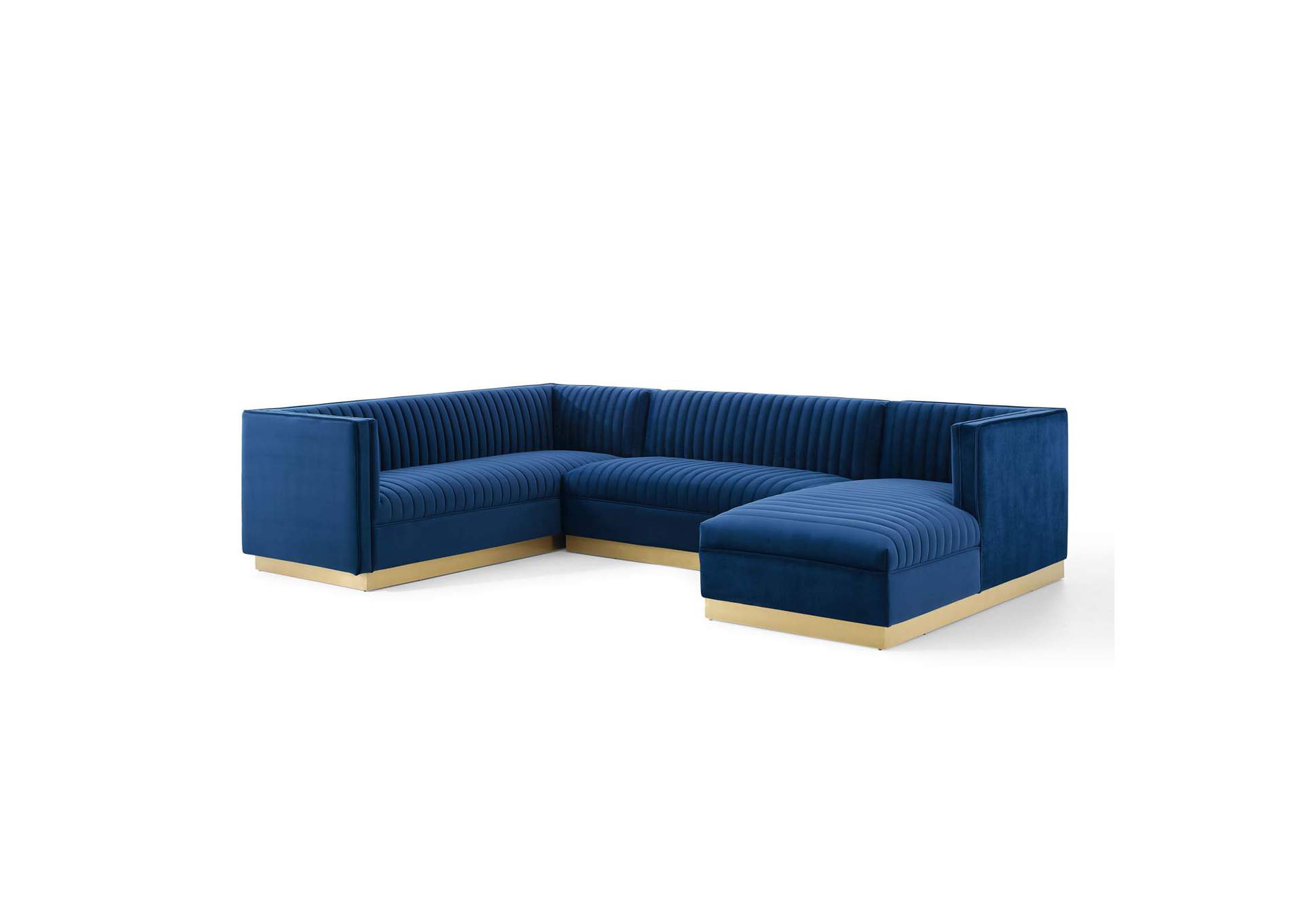 Navy Sanguine 3 Piece Performance Velvet Sectional Sofa Set,Modway