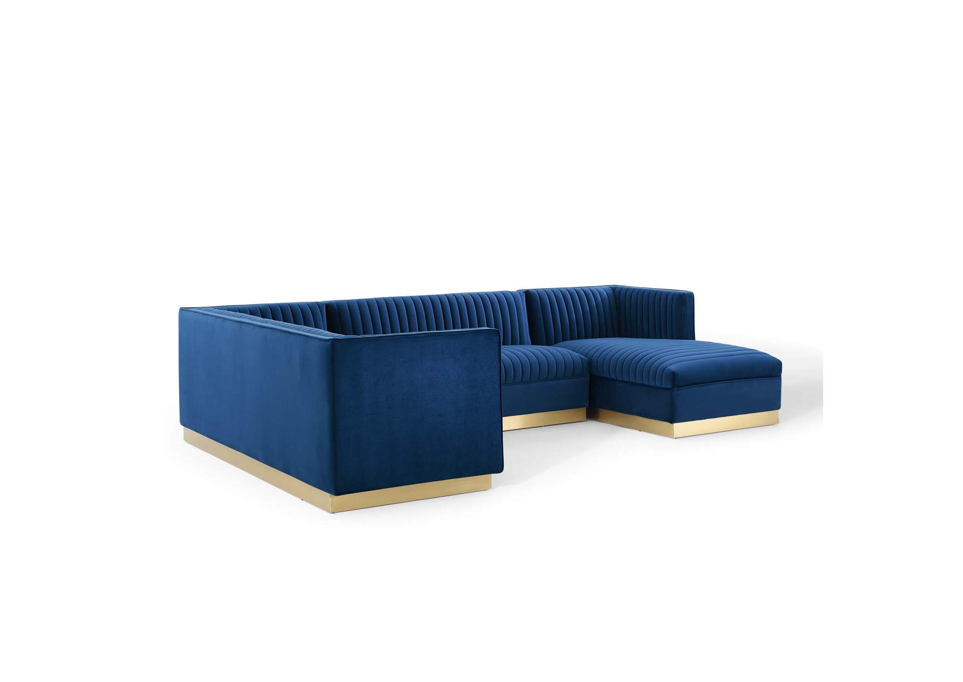 Navy Sanguine 3 Piece Performance Velvet Sectional Sofa Set,Modway