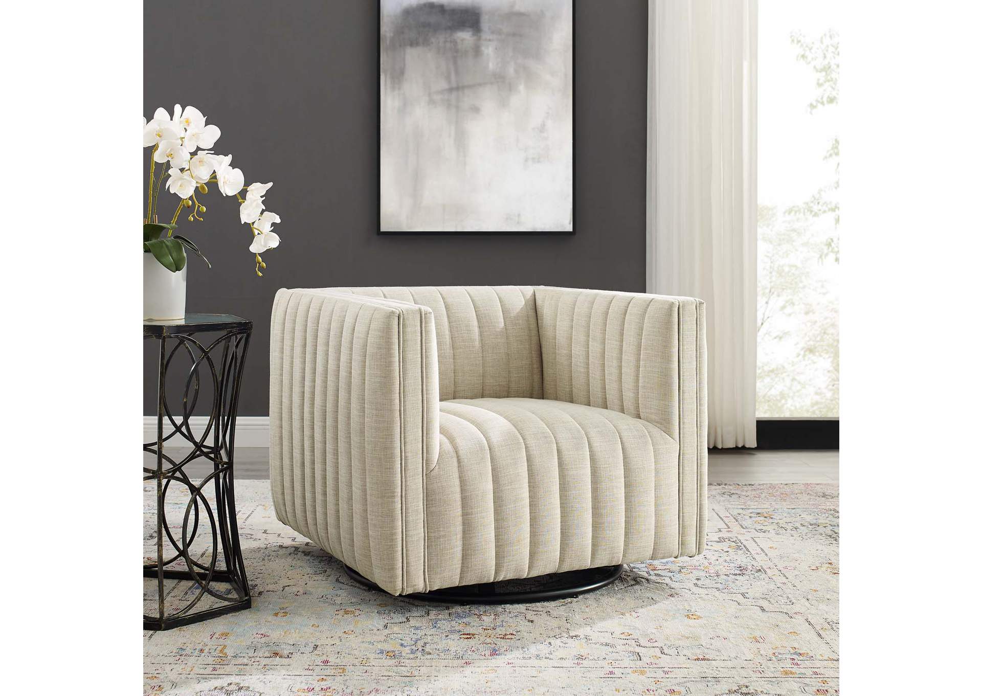 Beige Conjure Tufted Swivel Upholstered Arm Chair,Modway