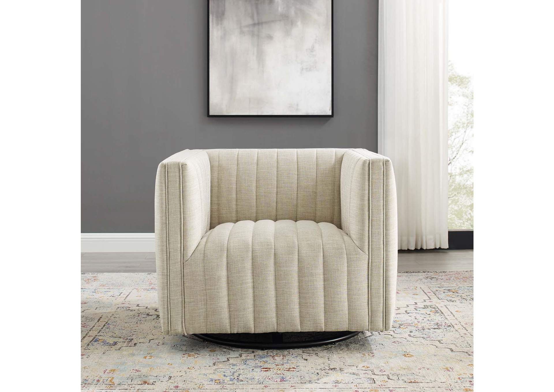 Beige Conjure Tufted Swivel Upholstered Arm Chair,Modway