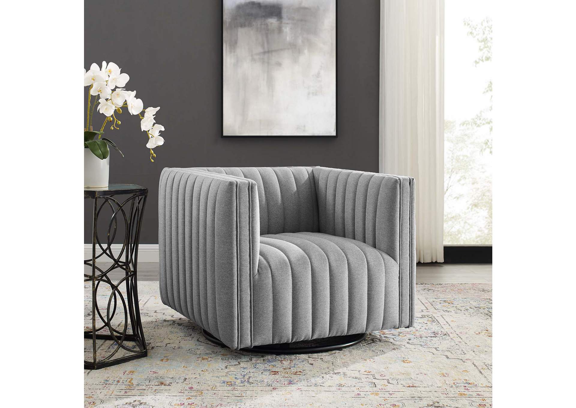 Light Gray Conjure Tufted Swivel Upholstered Arm Chair,Modway