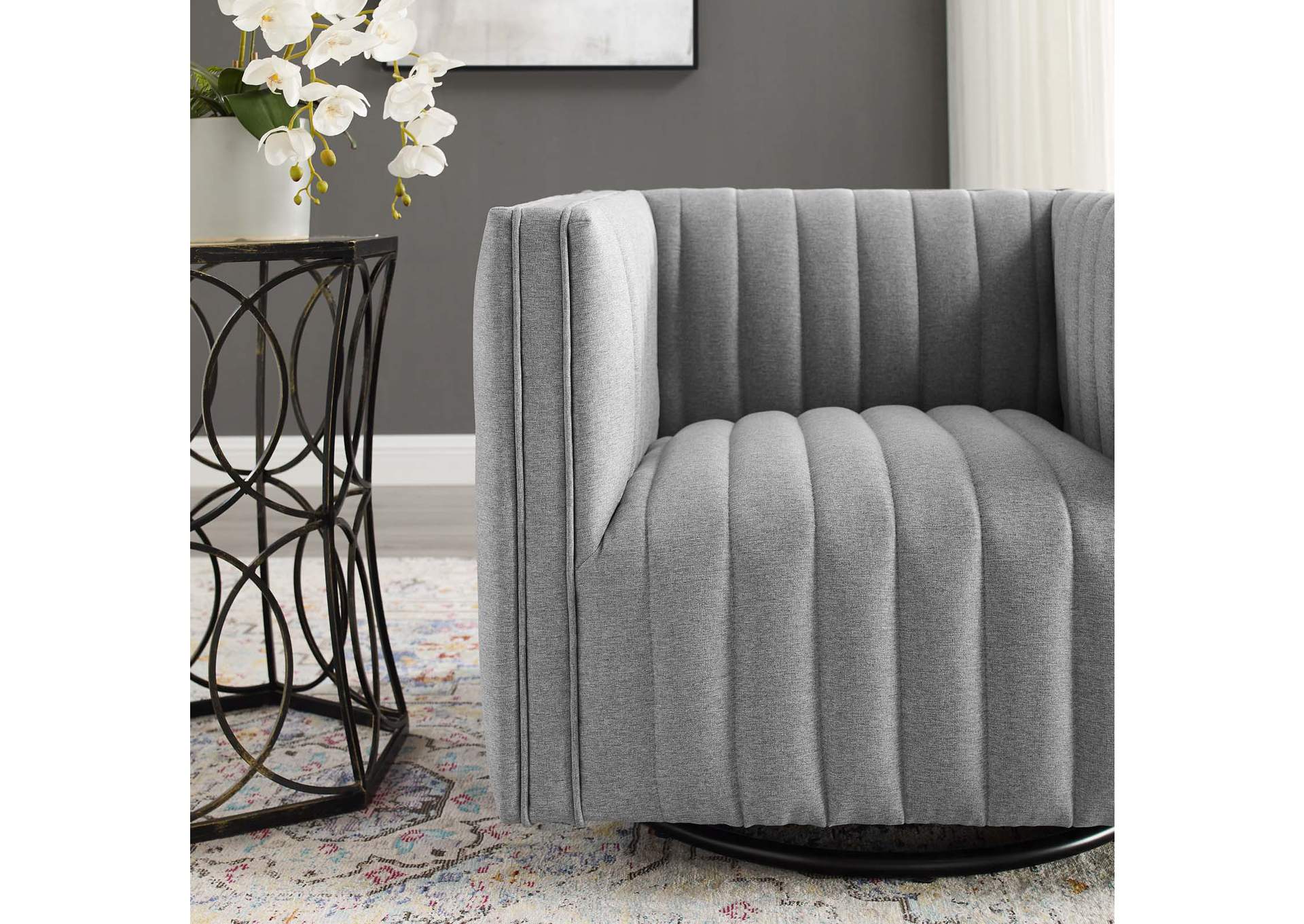 Light Gray Conjure Tufted Swivel Upholstered Arm Chair,Modway