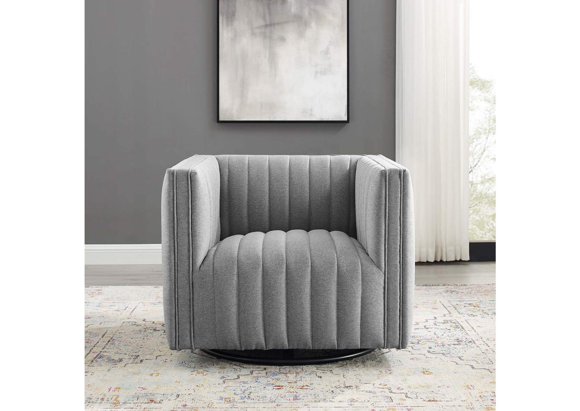 Light Gray Conjure Tufted Swivel Upholstered Arm Chair,Modway