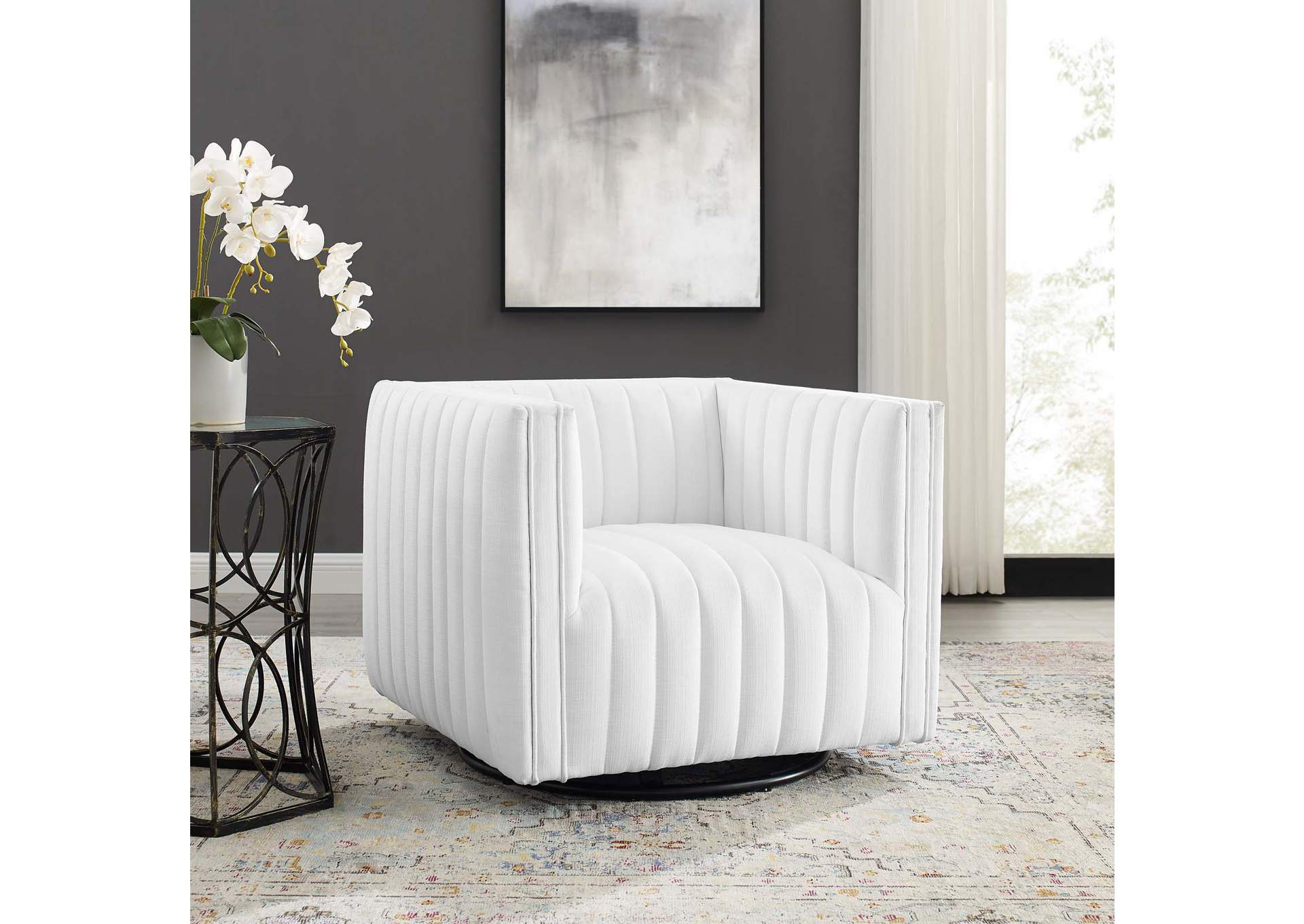 White Conjure Tufted Swivel Upholstered Arm Chair,Modway