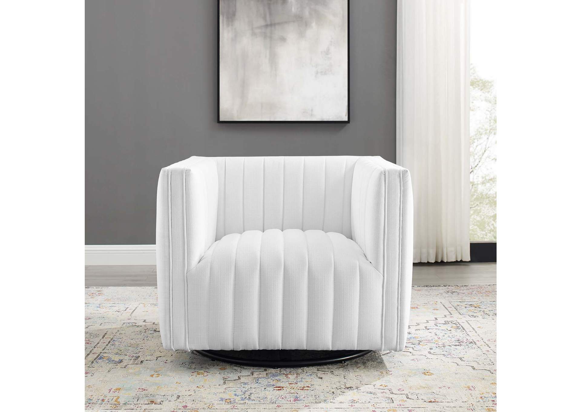 White Conjure Tufted Swivel Upholstered Arm Chair,Modway