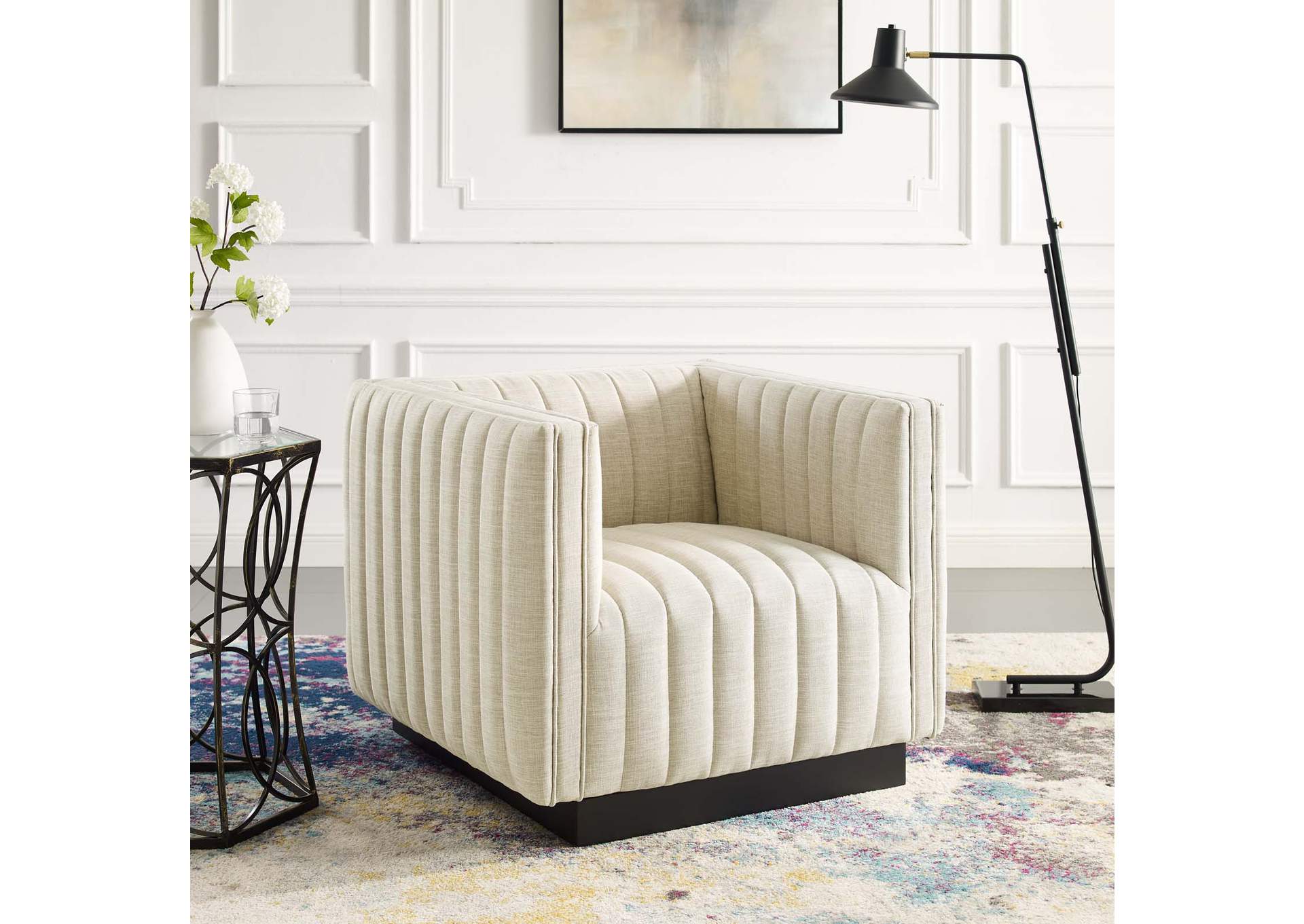 Beige Conjure Tufted Upholstered Fabric Arm Chair,Modway