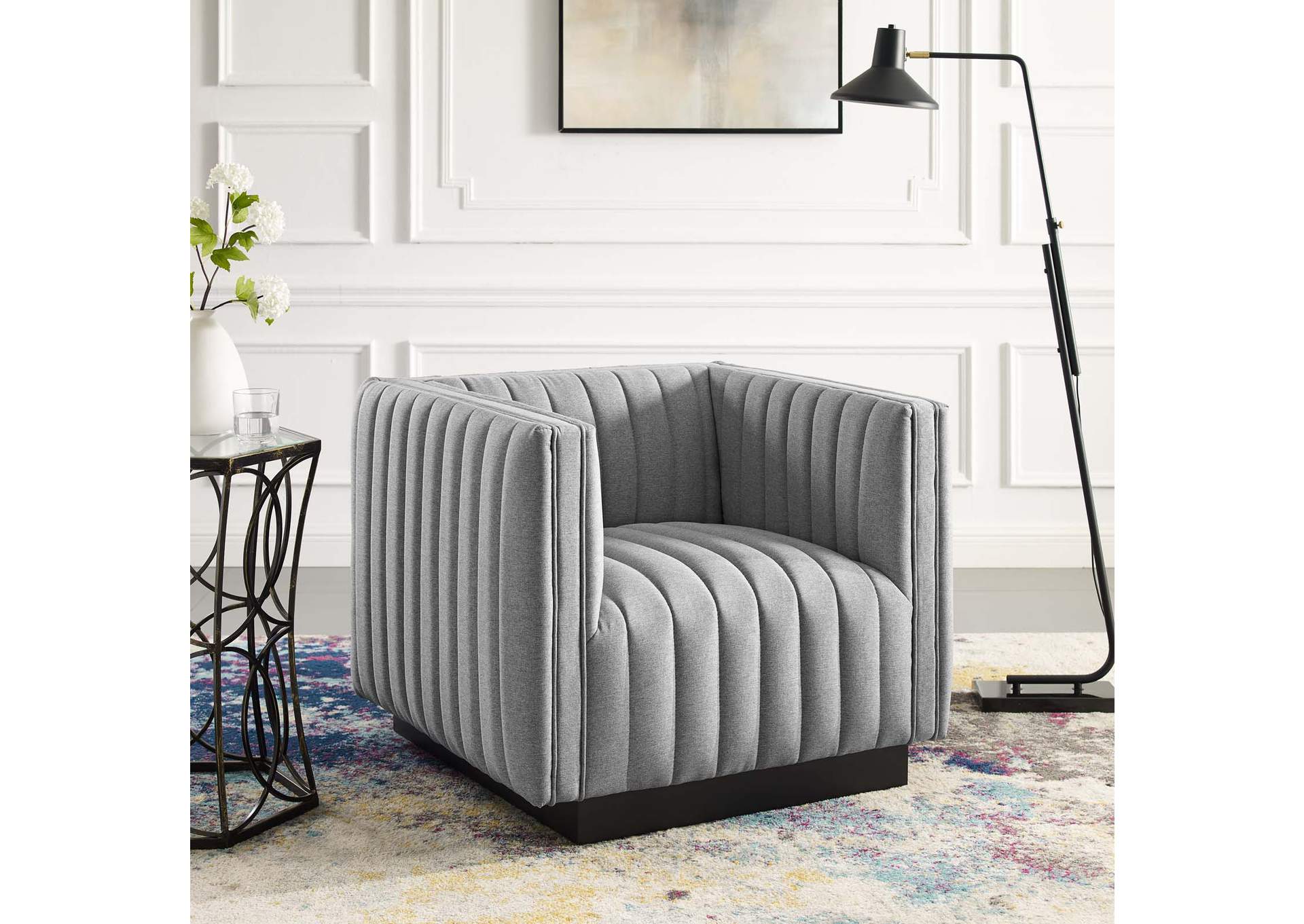 Light Gray Conjure Tufted Upholstered Fabric Arm Chair,Modway