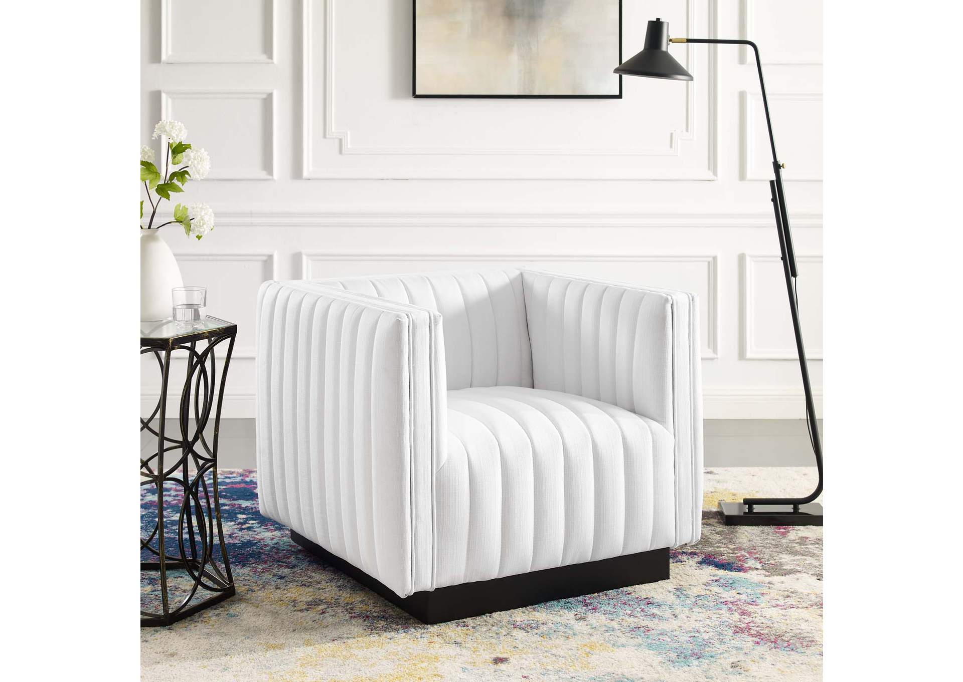 White Conjure Tufted Upholstered Fabric Arm Chair,Modway