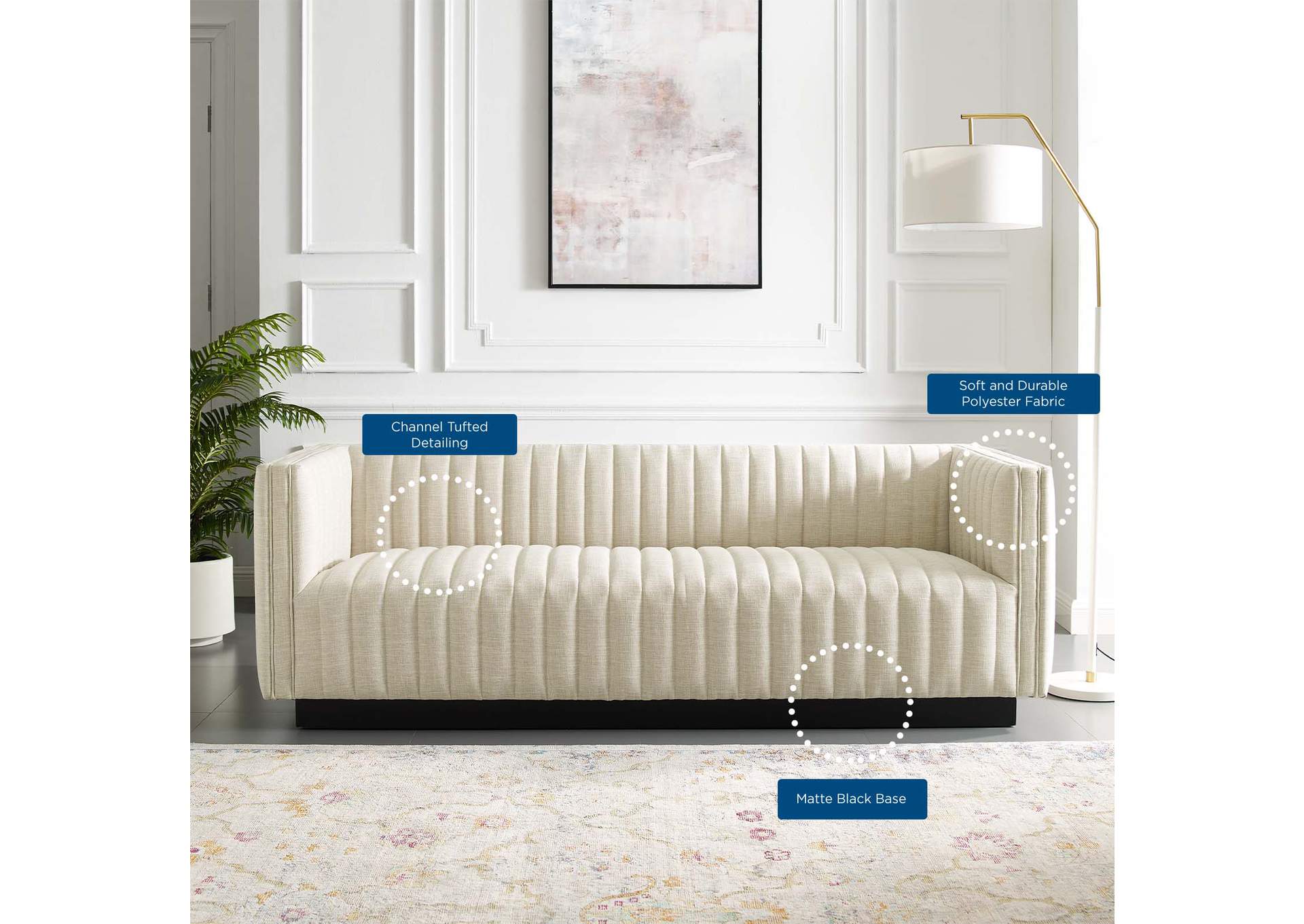 Beige Conjure Tufted Upholstered Fabric Sofa,Modway