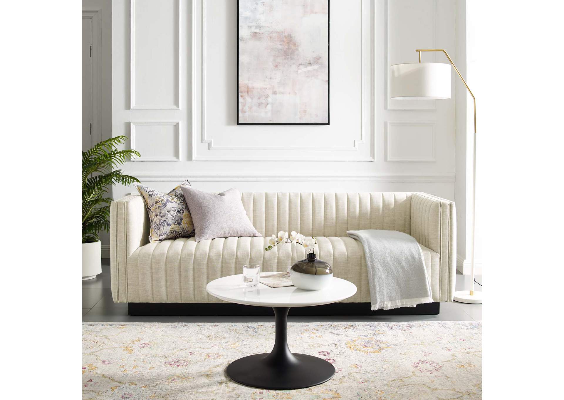 Beige Conjure Tufted Upholstered Fabric Sofa,Modway