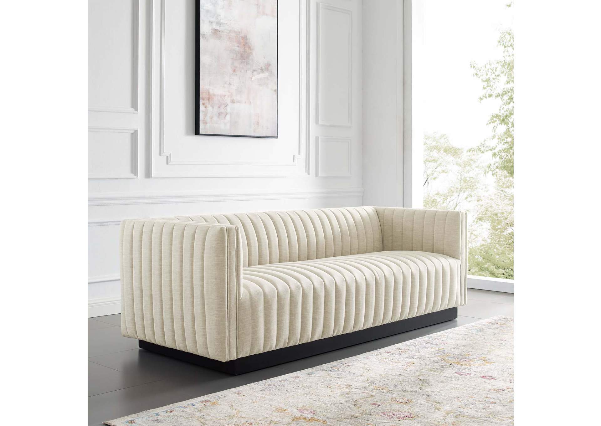 Beige Conjure Tufted Upholstered Fabric Sofa,Modway