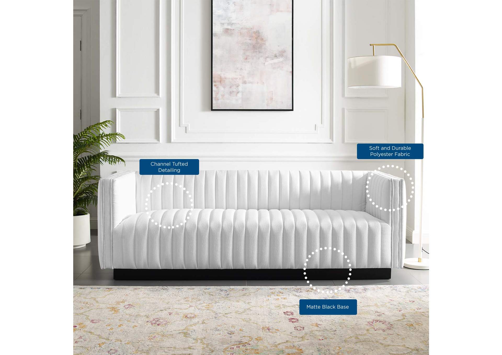 White Conjure Tufted Upholstered Fabric Sofa,Modway