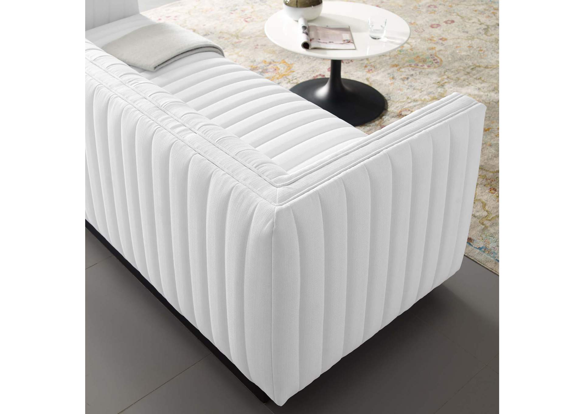 White Conjure Tufted Upholstered Fabric Sofa,Modway