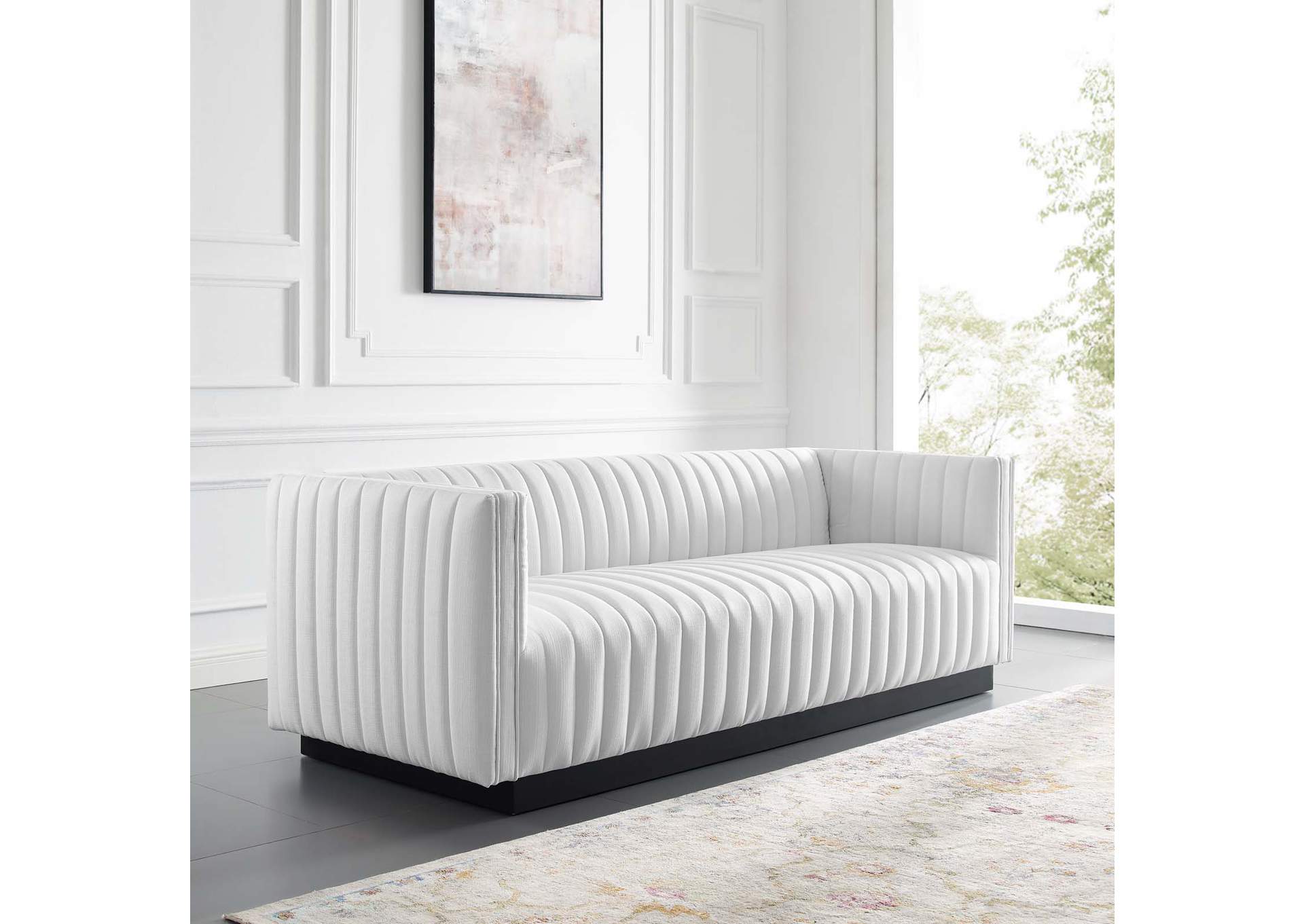 White Conjure Tufted Upholstered Fabric Sofa,Modway