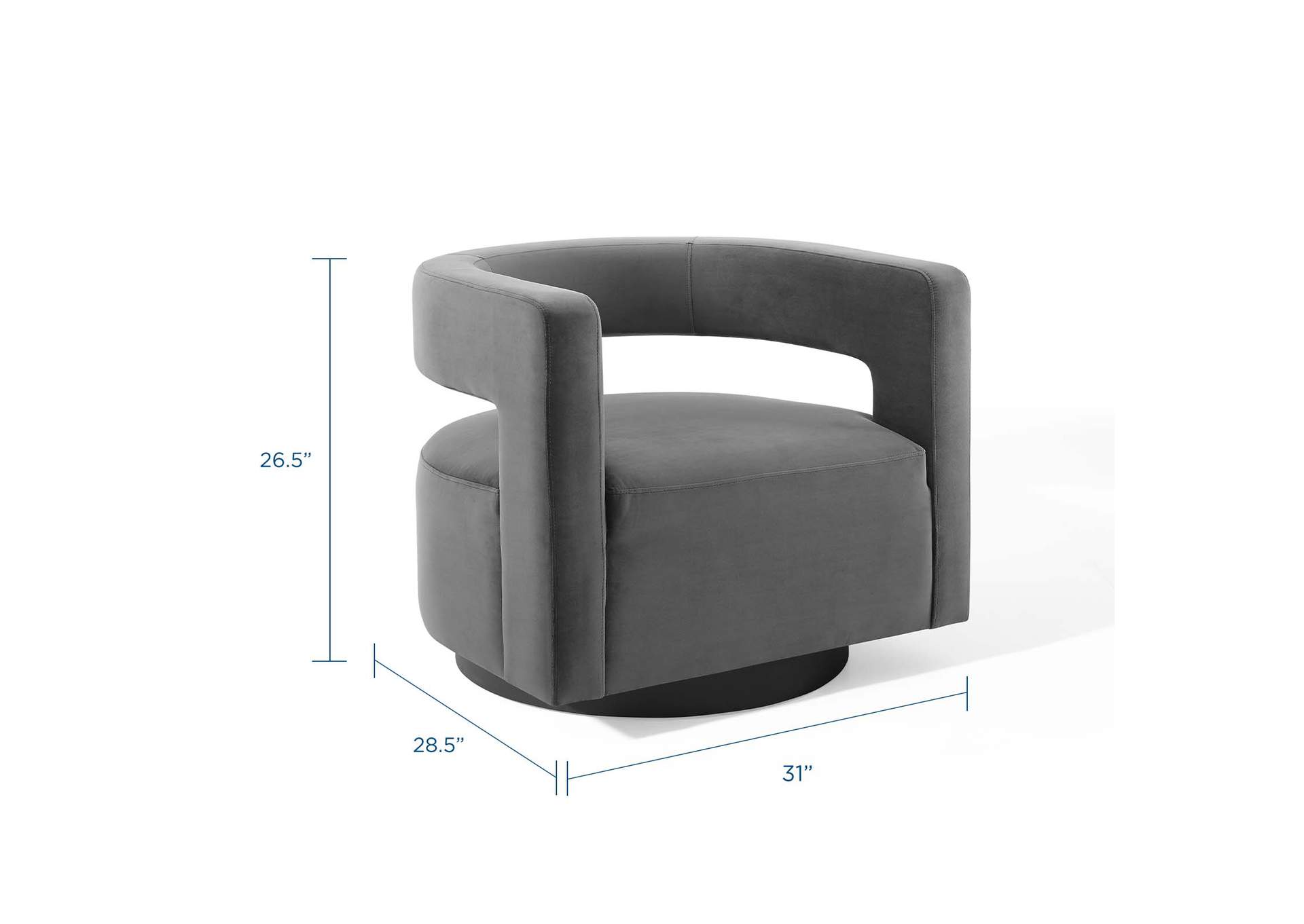 Gray Spin Cutaway Performance Velvet Swivel Arm Chair,Modway