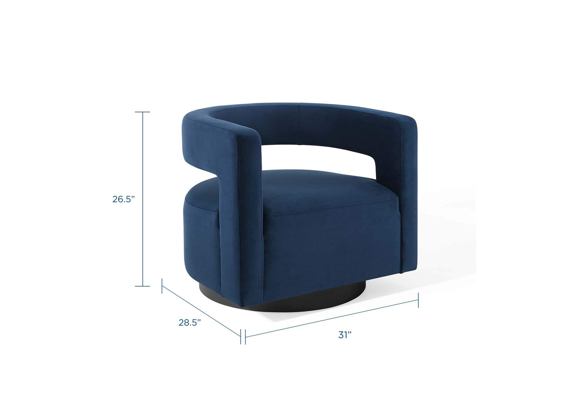 Midnight Blue Spin Cutaway Performance Velvet Swivel Arm Chair,Modway