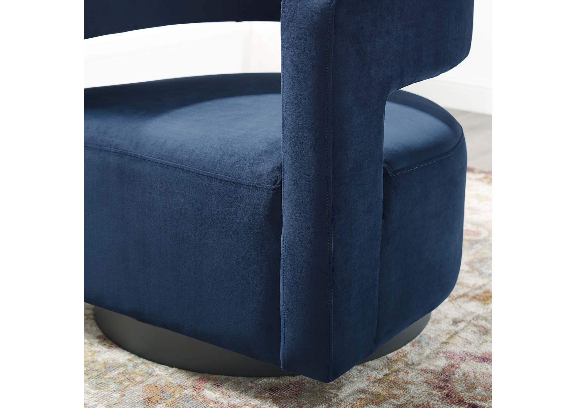 Midnight Blue Spin Cutaway Performance Velvet Swivel Arm Chair,Modway