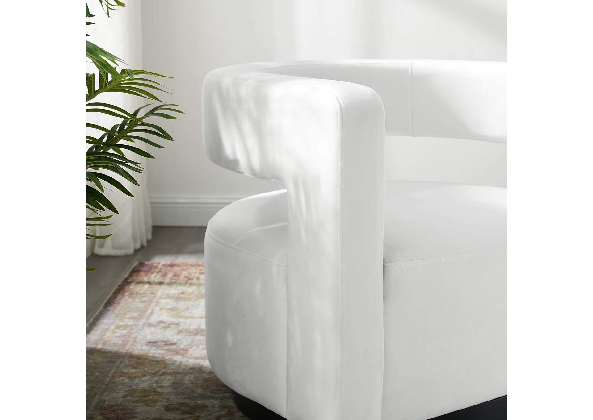 White Spin Cutaway Performance Velvet Swivel Arm Chair,Modway