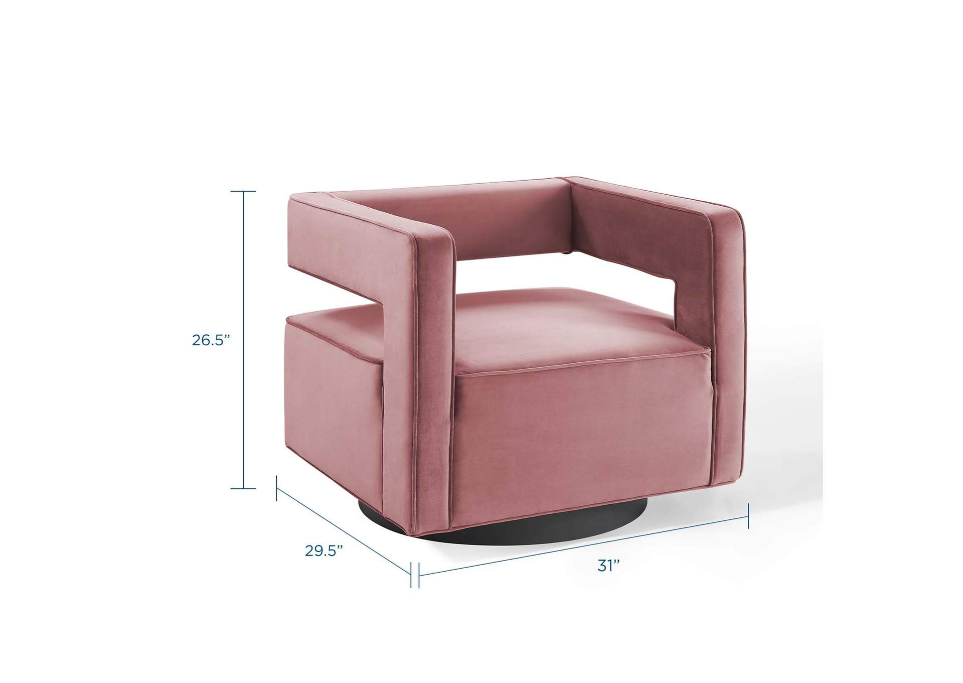 Dusty Rose Booth Performance Velvet Swivel Arm Chair,Modway