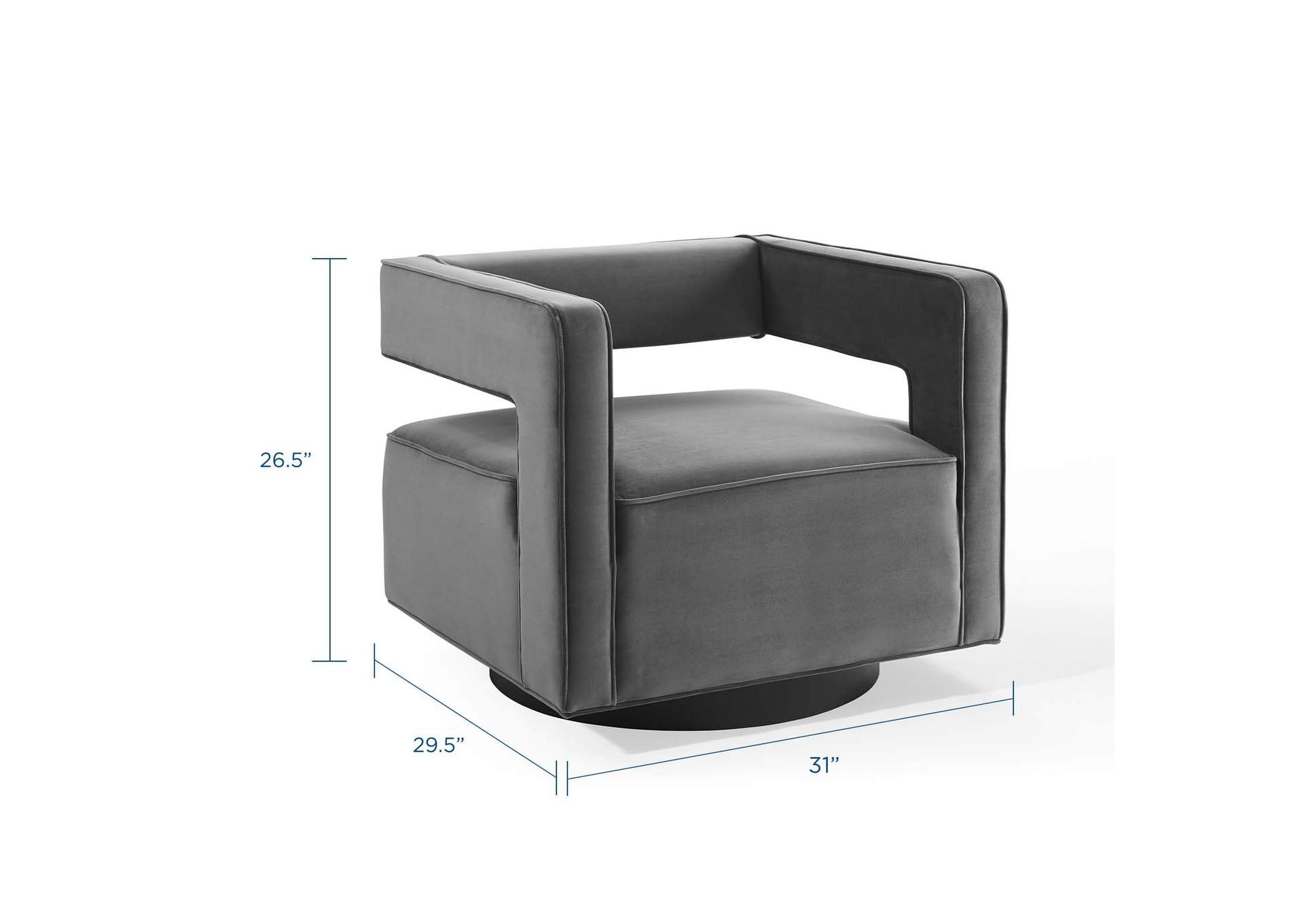 Gray Booth Performance Velvet Swivel Arm Chair,Modway